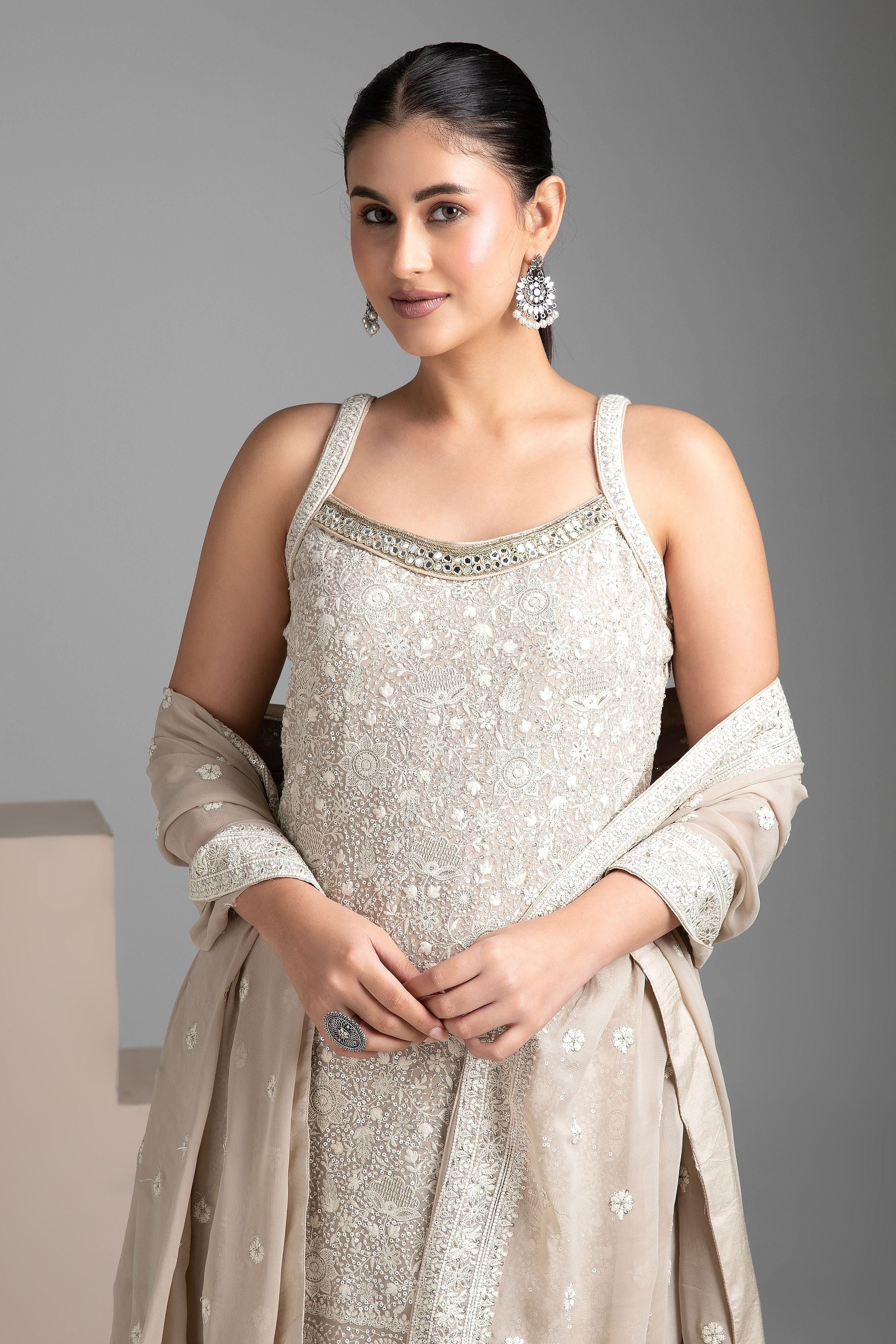 Beige Sharara Set - Mokshaa