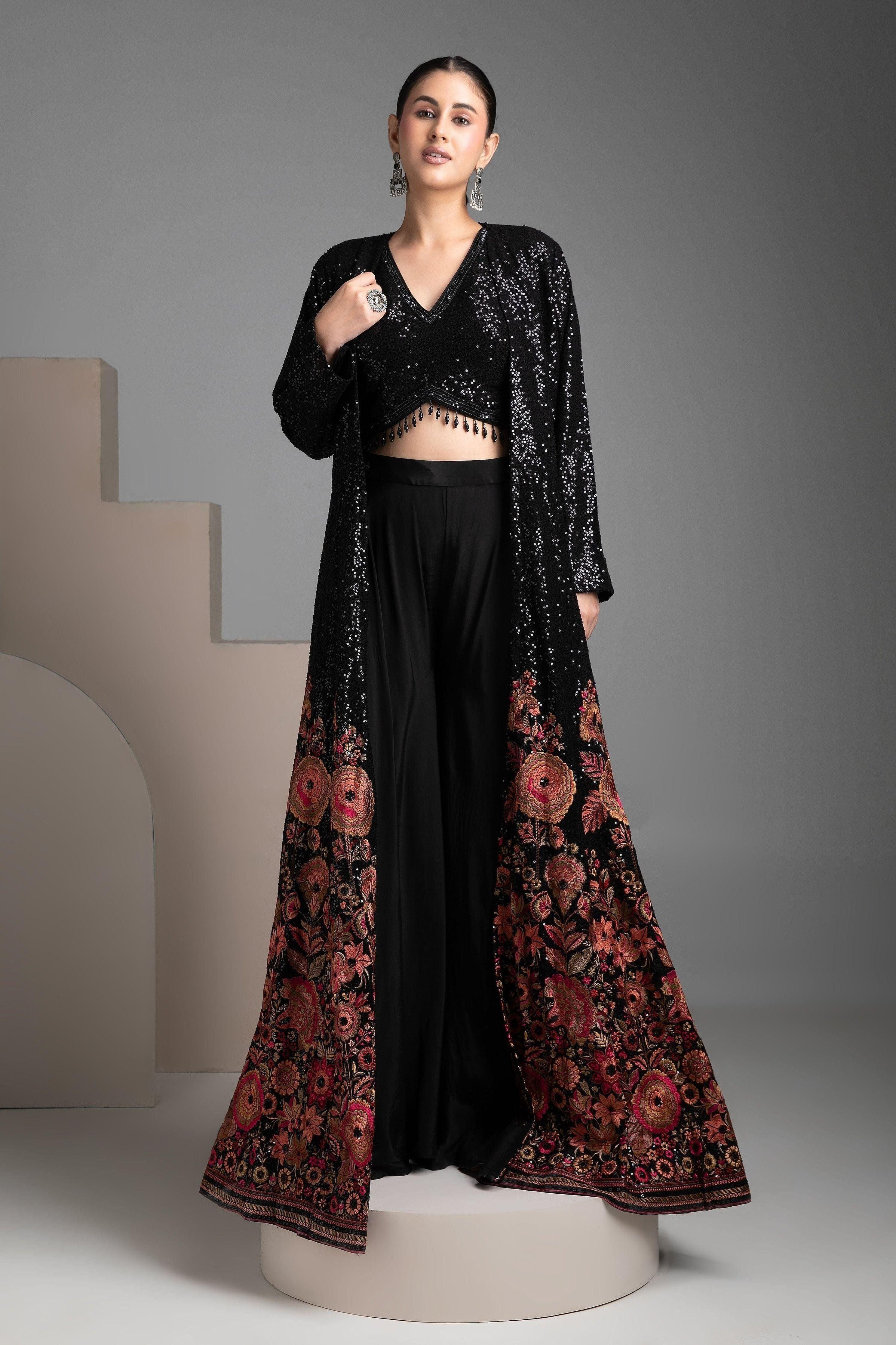 Black Georgette Indowestern Set - Mokshaa