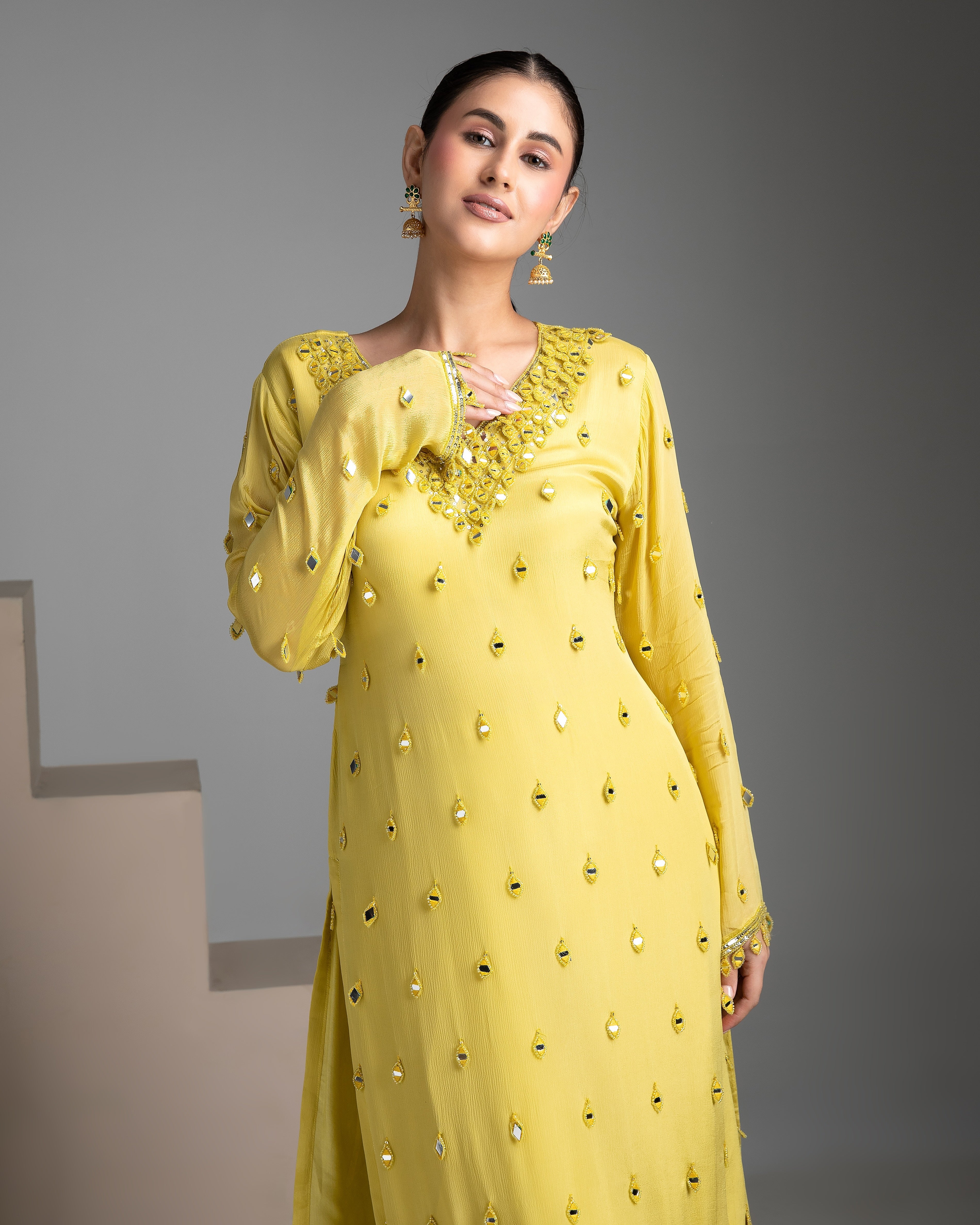 Lemon Yellow chinon sharara set - Mokshaa