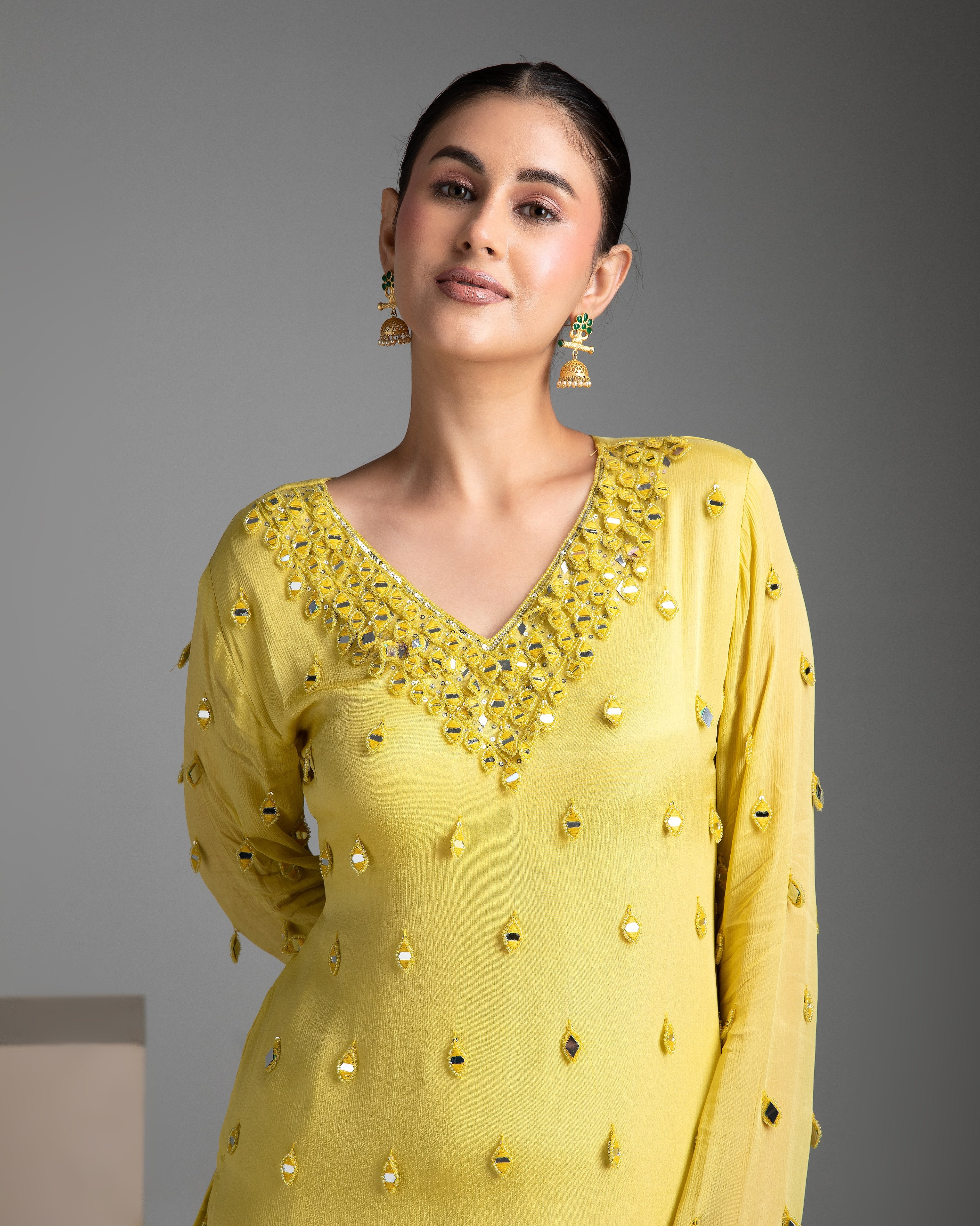 Lemon Yellow chinon sharara set - Mokshaa