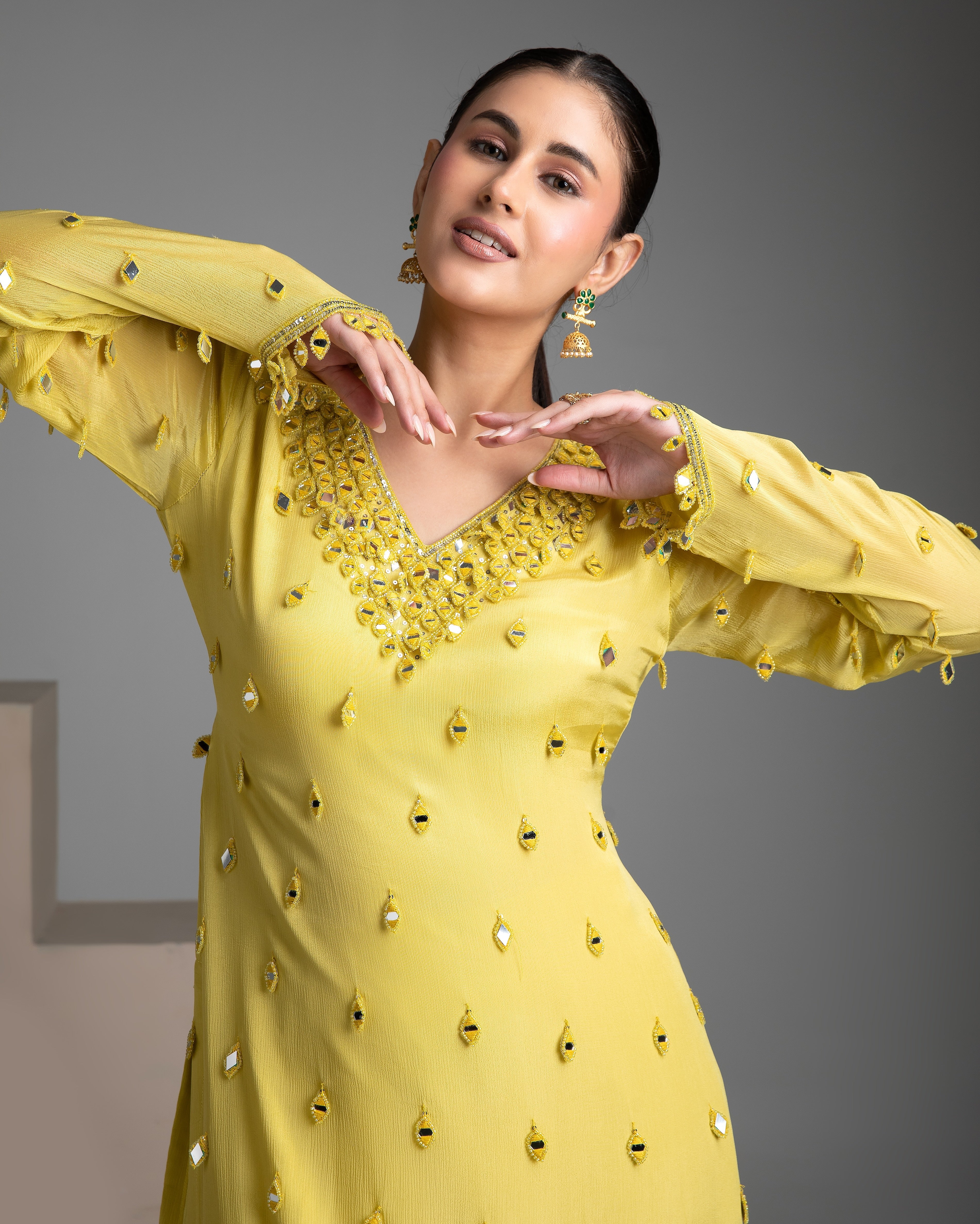 Lemon Yellow chinon sharara set - Mokshaa