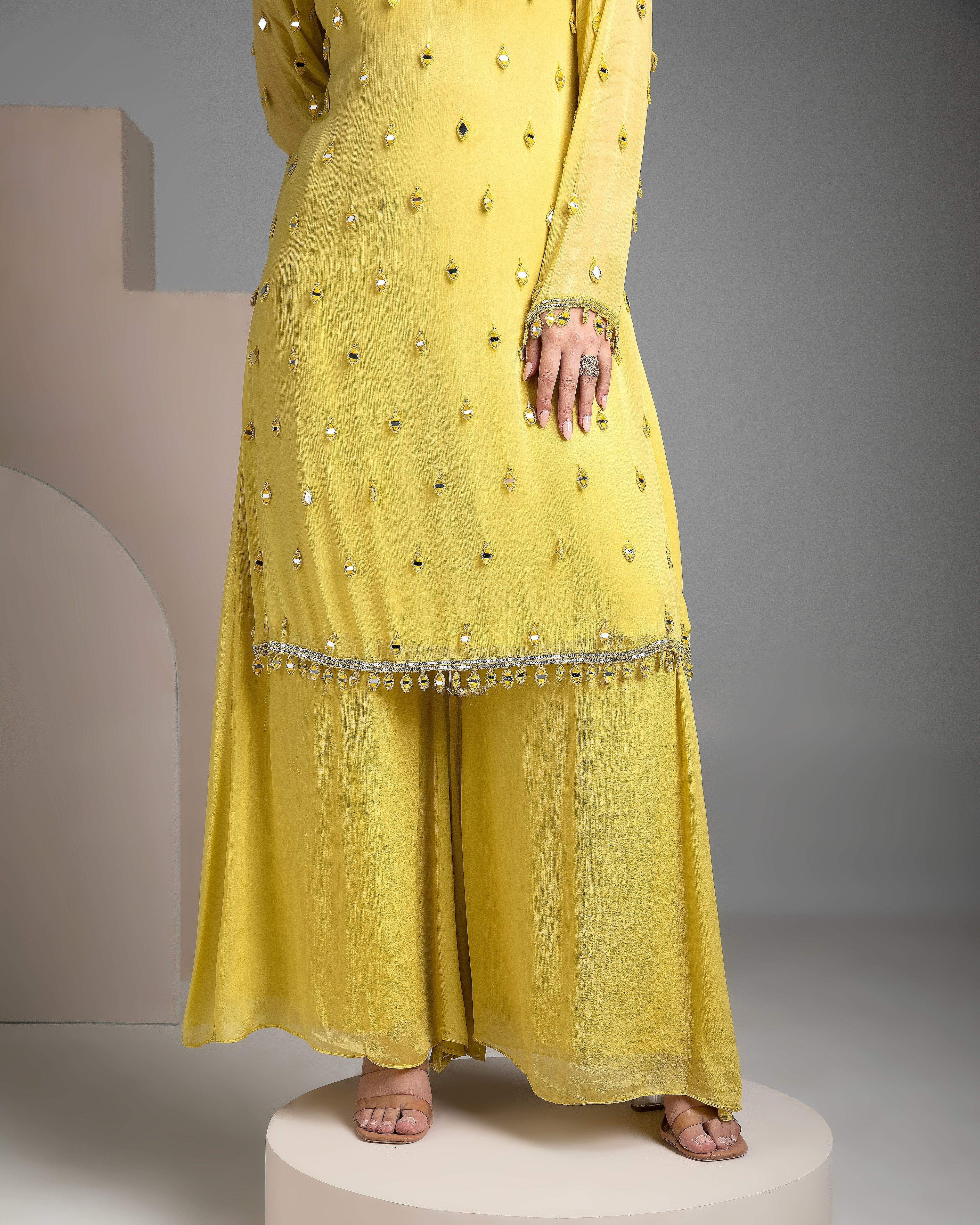 Lemon Yellow chinon sharara set - Mokshaa