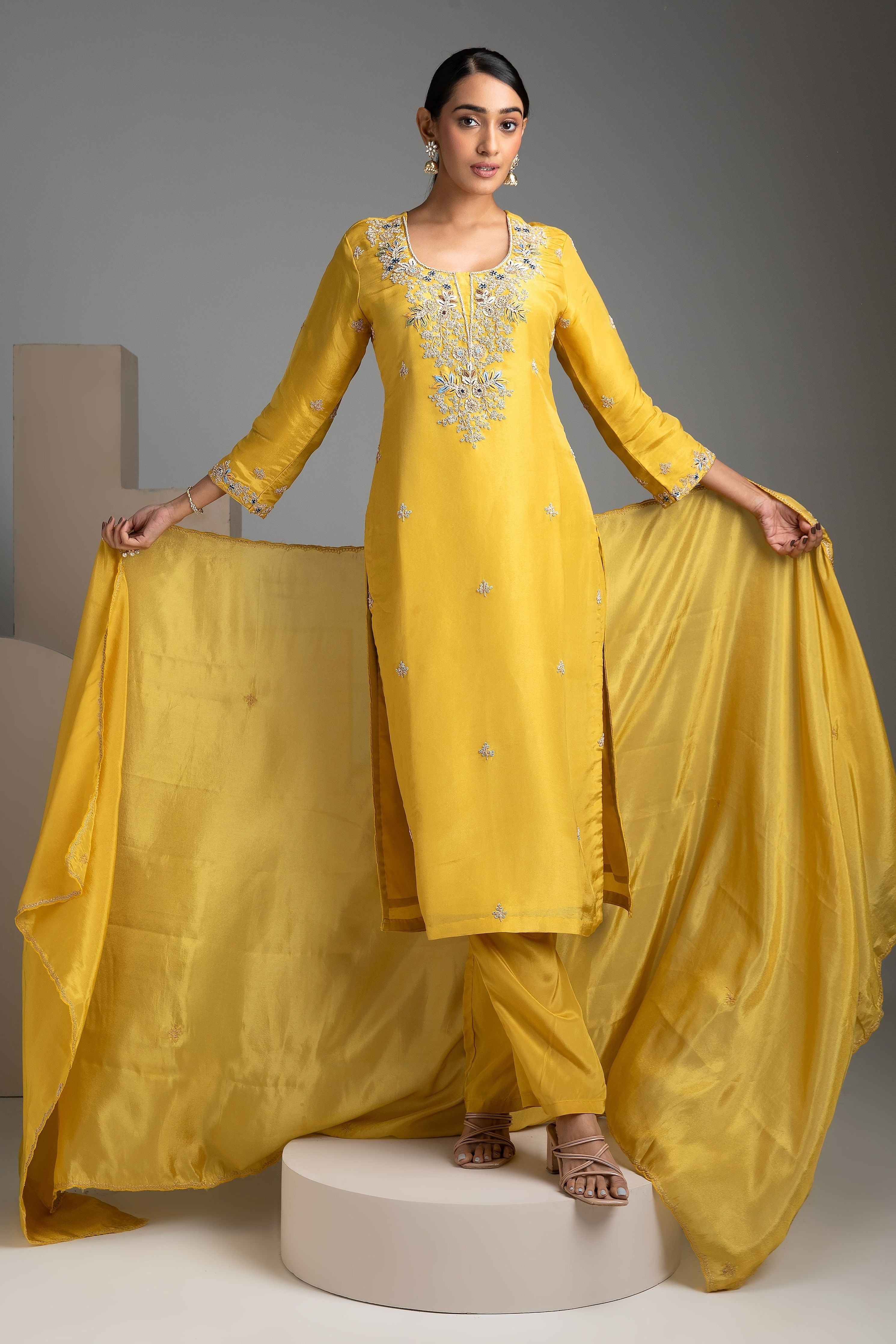 Yellow Tissue silk salwar Set - Mokshaa