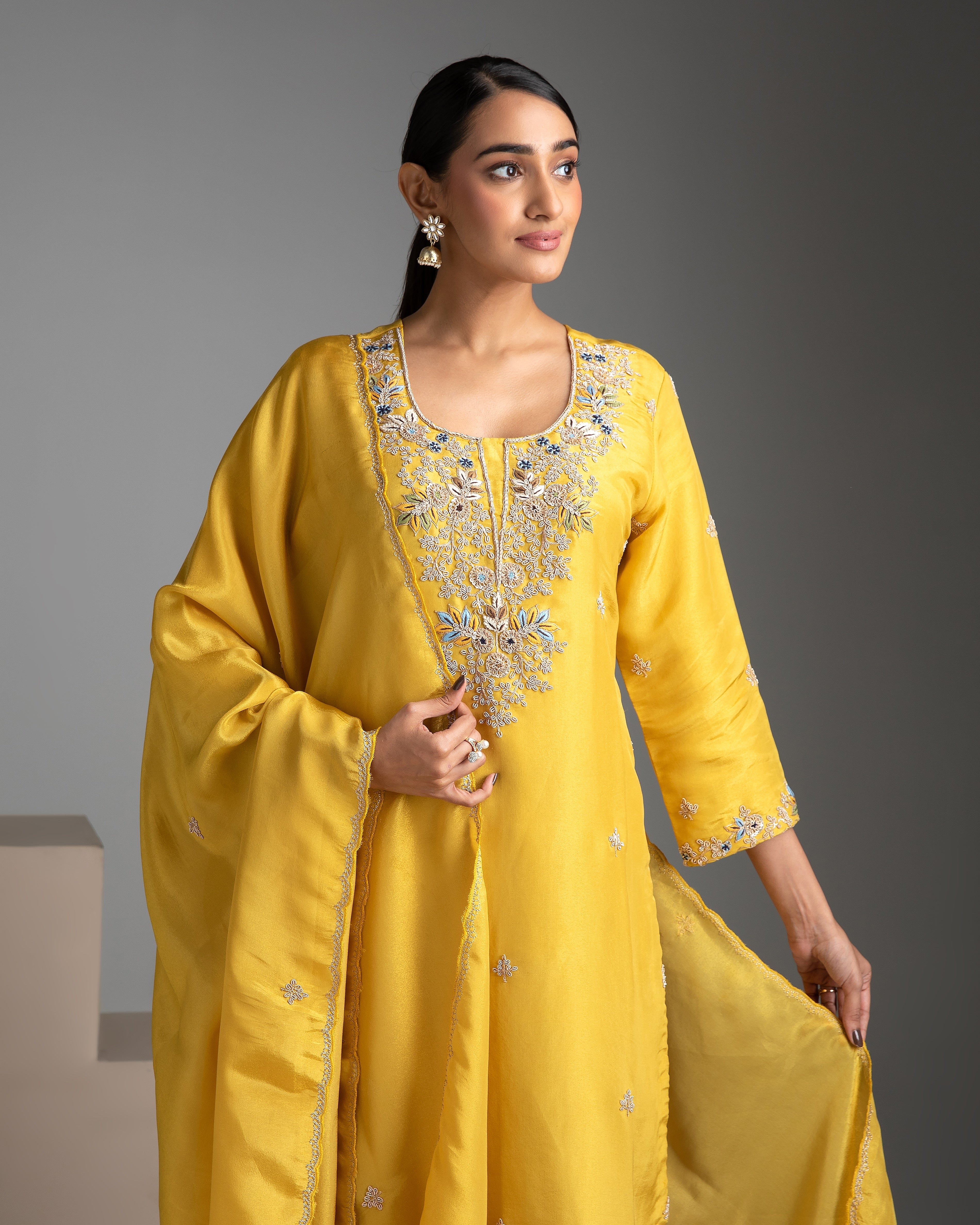 Yellow Tissue silk salwar Set - Mokshaa