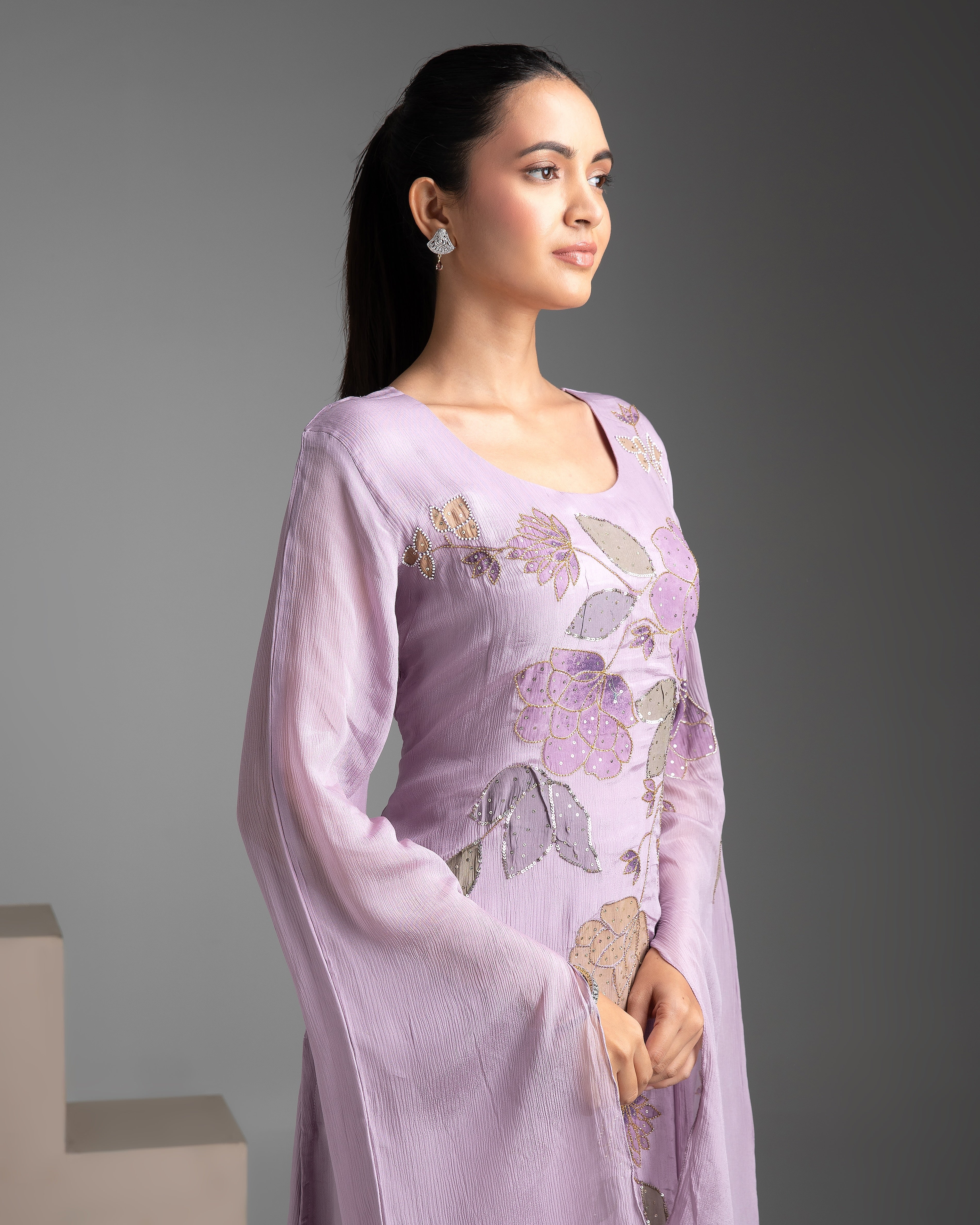 Lilac Chinon Kurta and Palazzo Set - Mokshaa