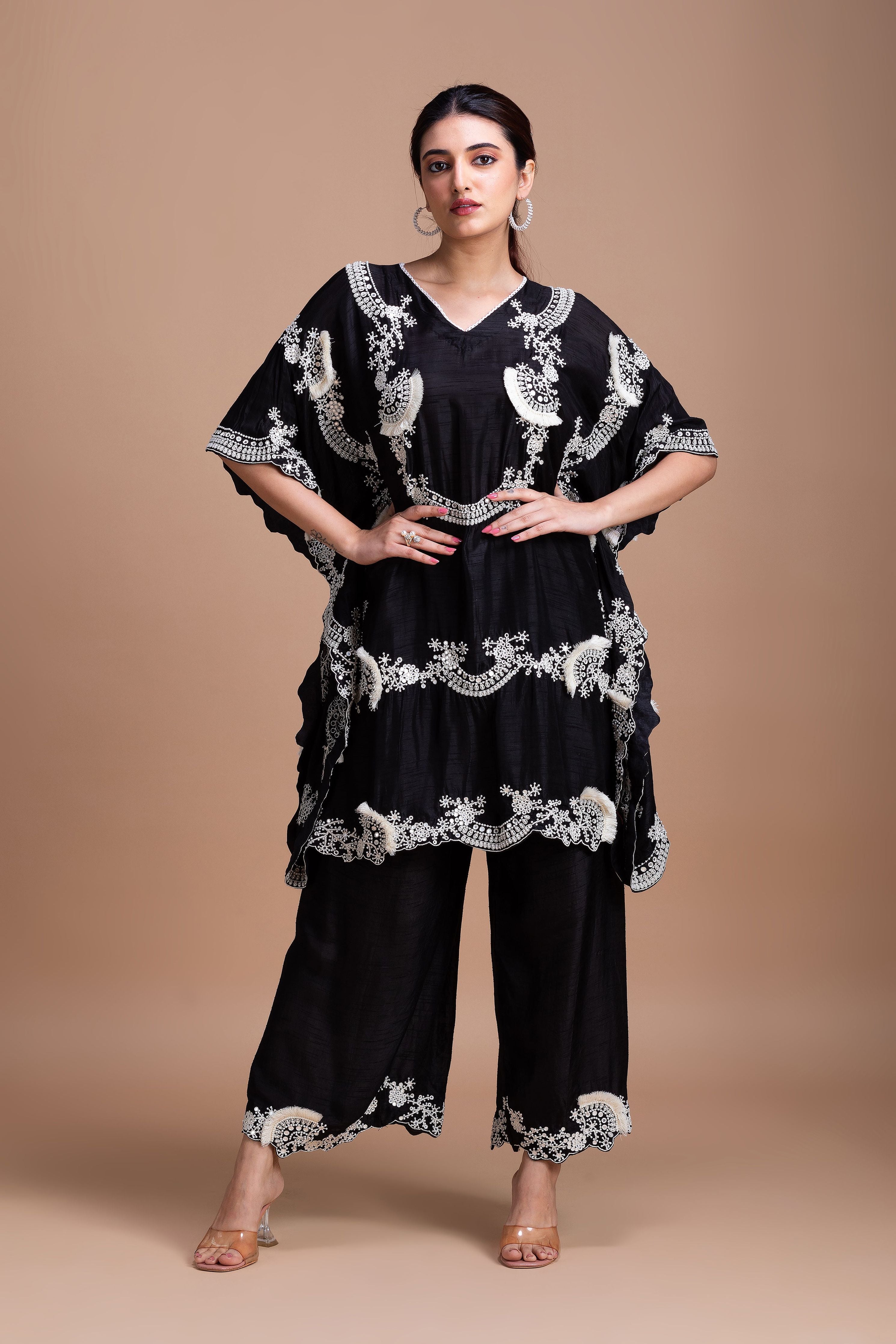 Timeless Black Silk Kaftan Set  Mokshaa