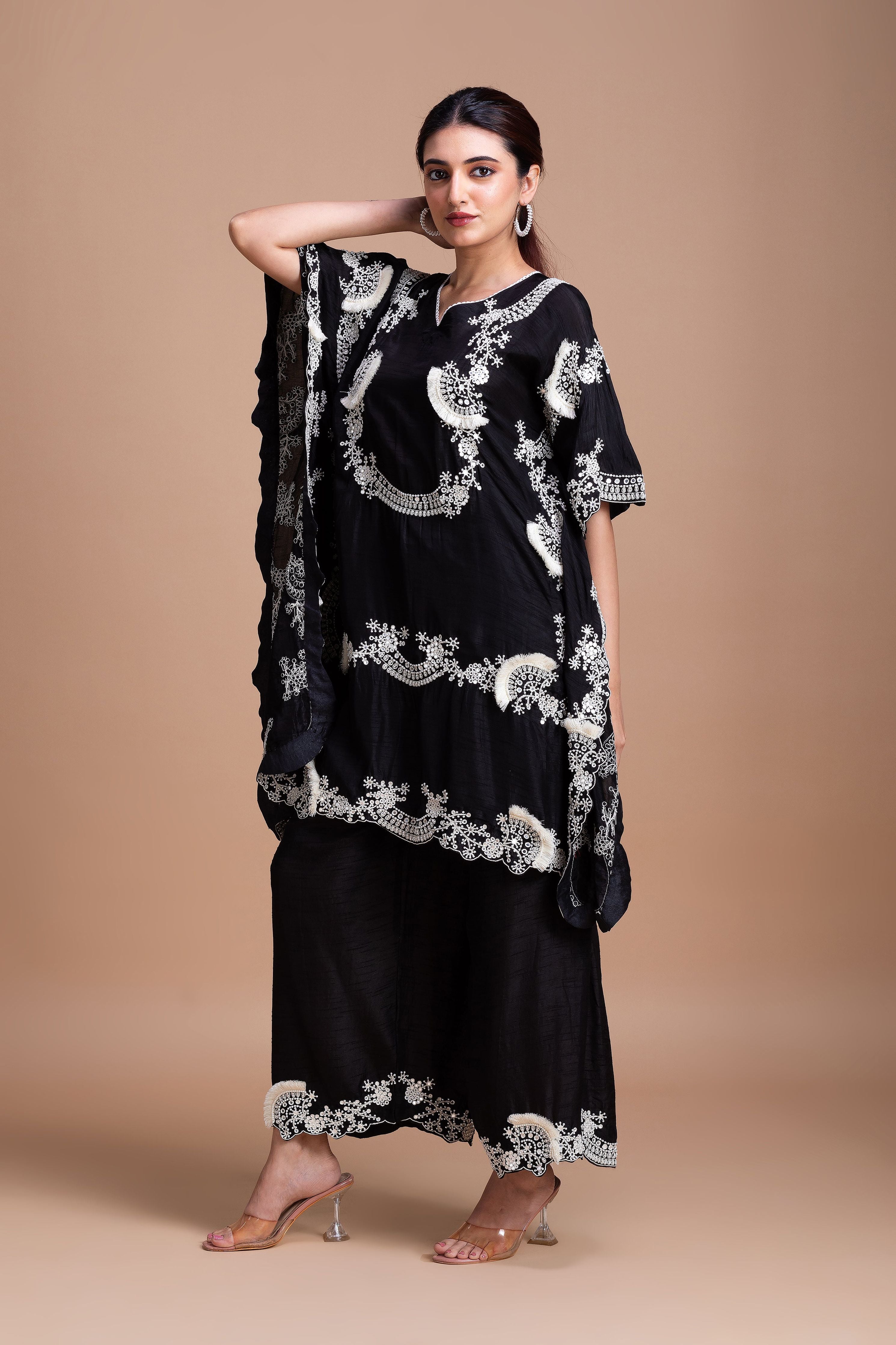 Timeless Black Silk Kaftan Set  Mokshaa