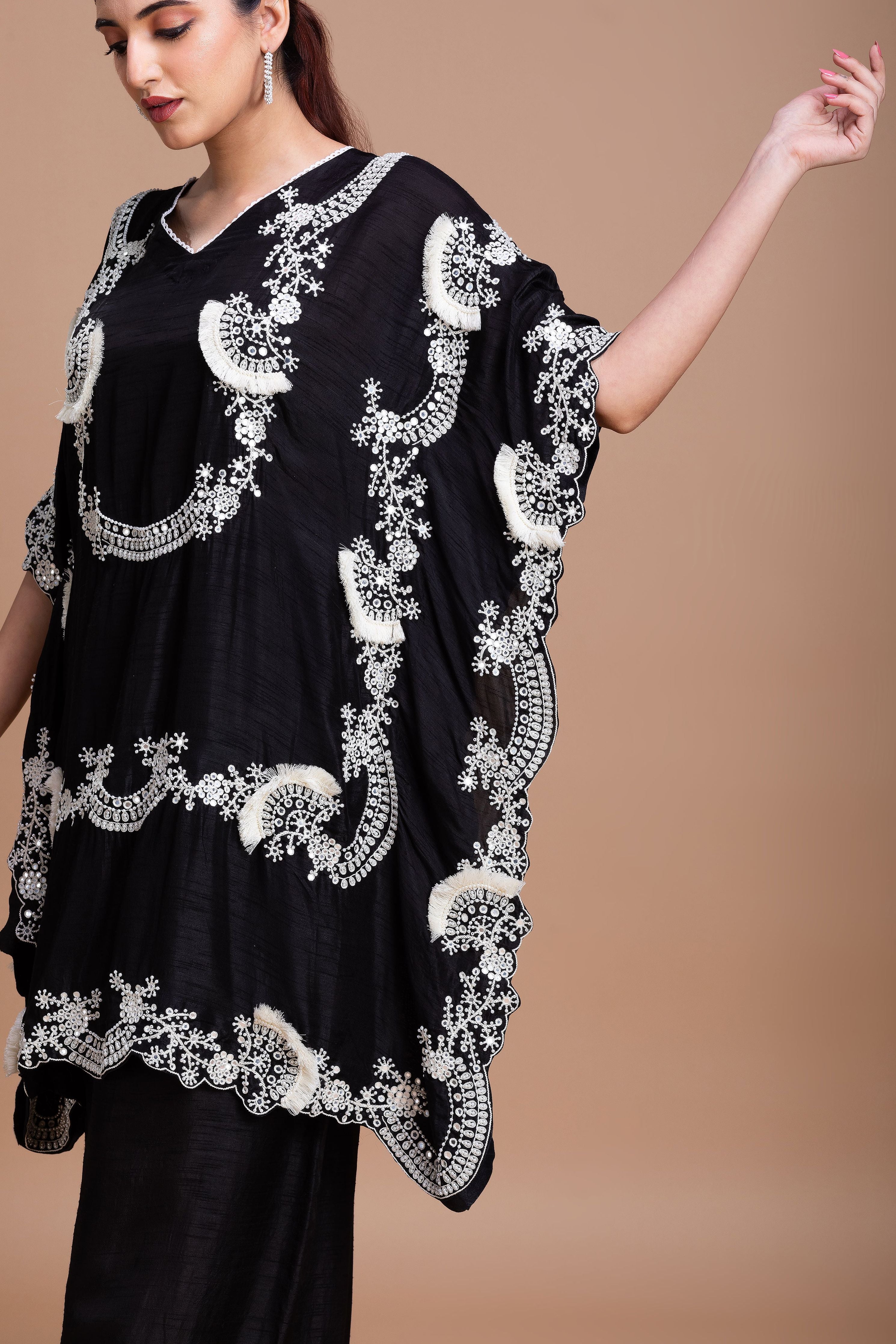 Timeless Black Silk Kaftan Set聽 Mokshaa