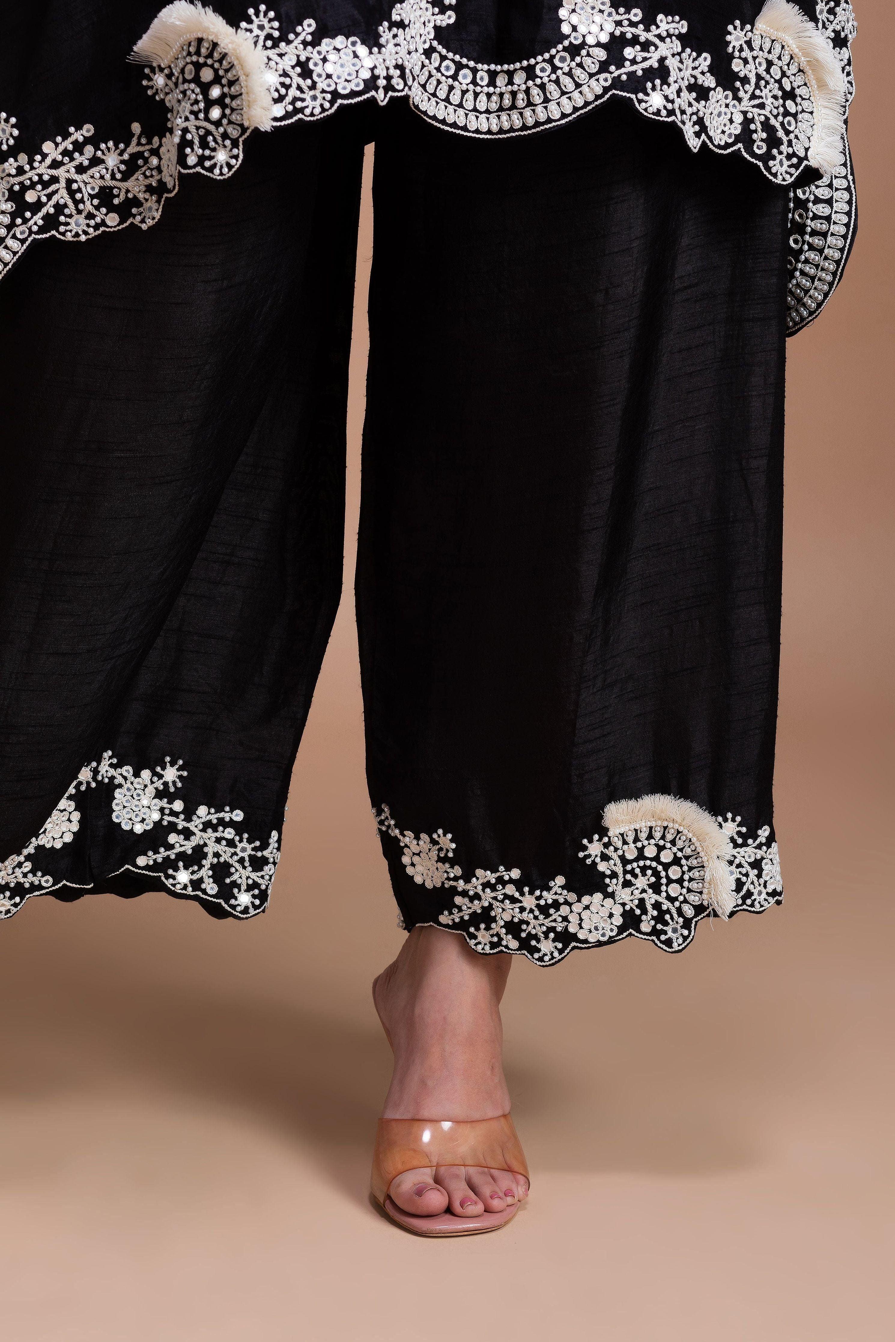 Timeless Black Silk Kaftan Set  Mokshaa