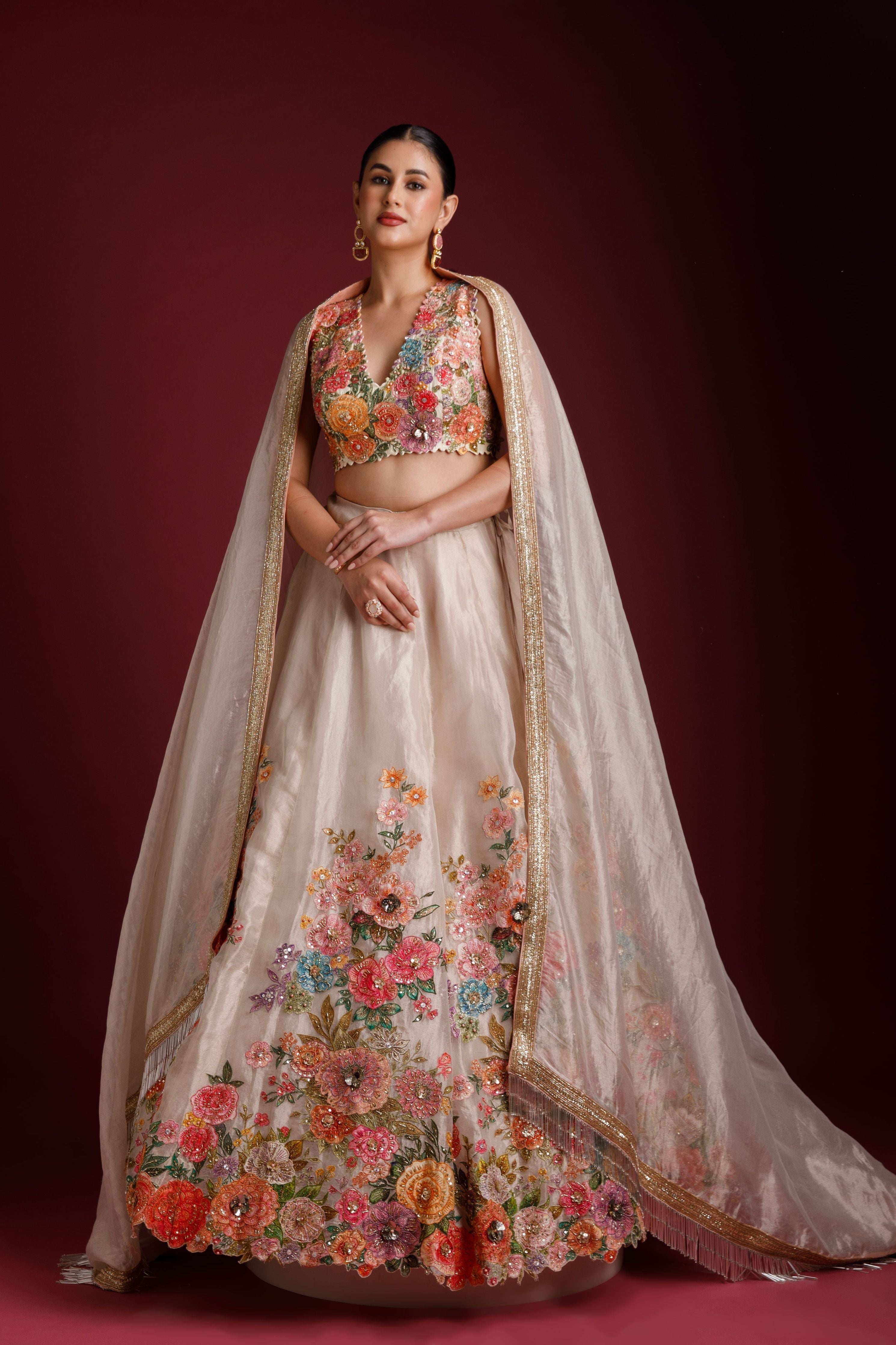 Ivory Tissue Organza Lehenga - Mokshaa