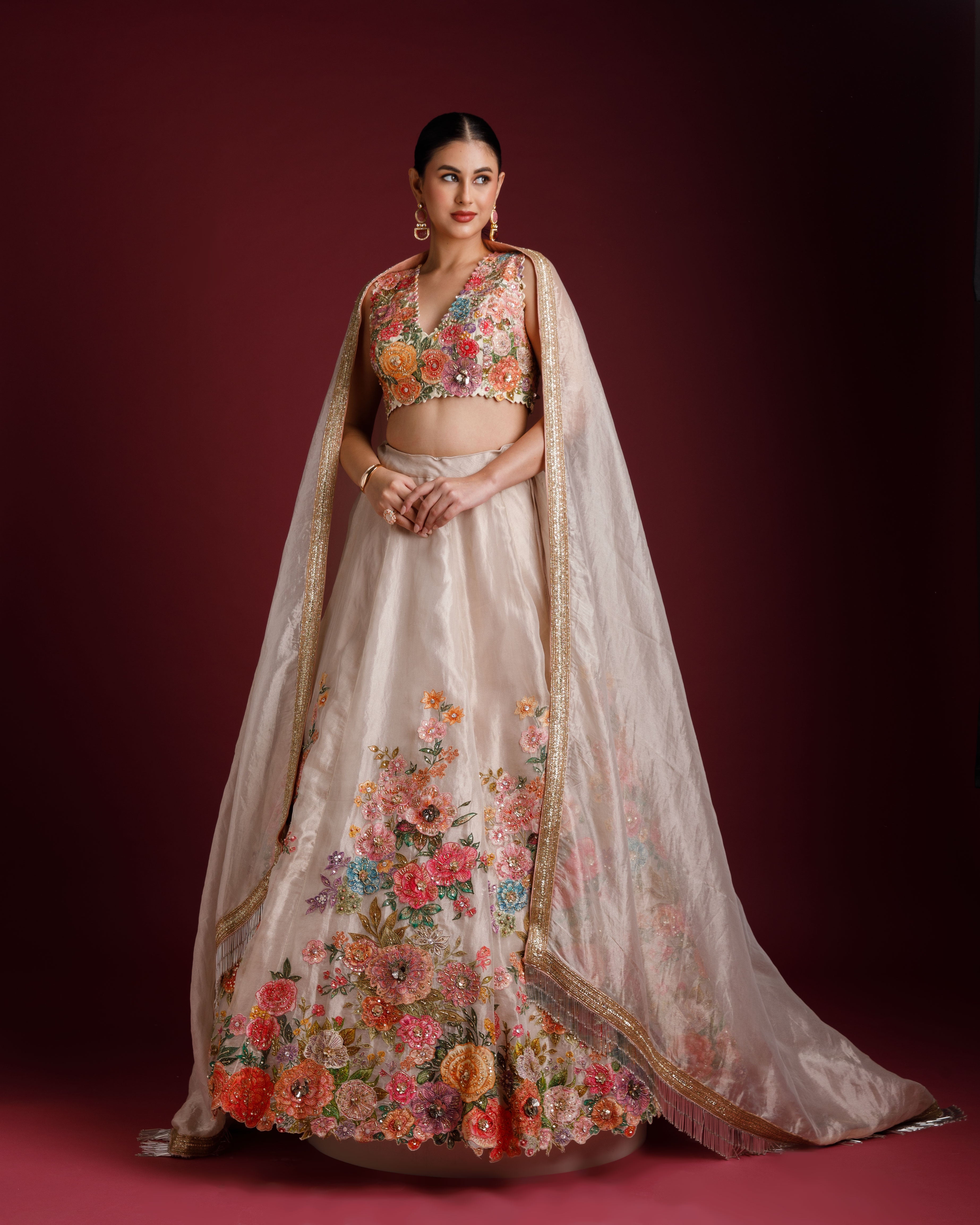 Ivory Tissue Organza Lehenga - Mokshaa