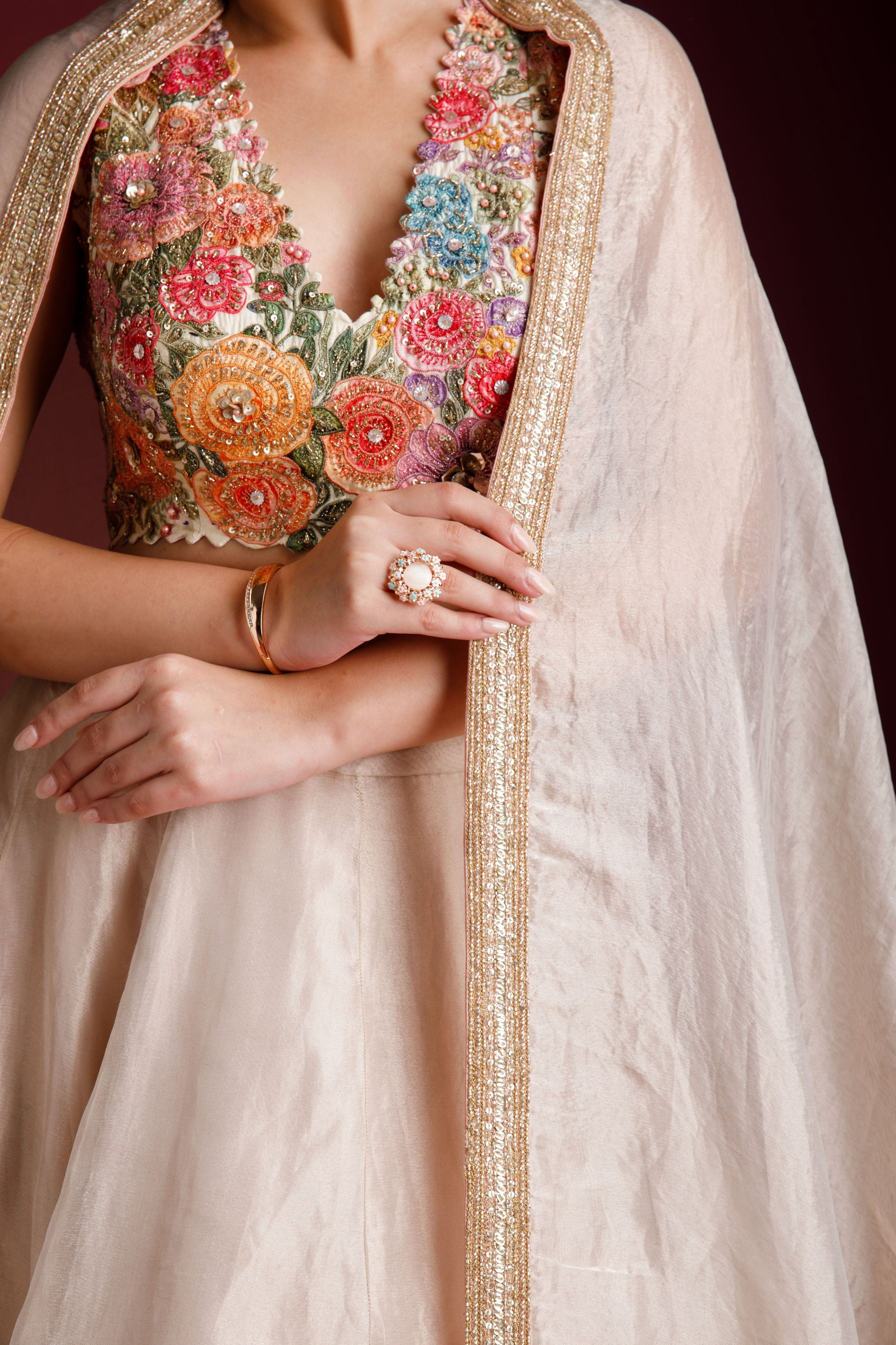 Ivory Tissue Organza Lehenga - Mokshaa