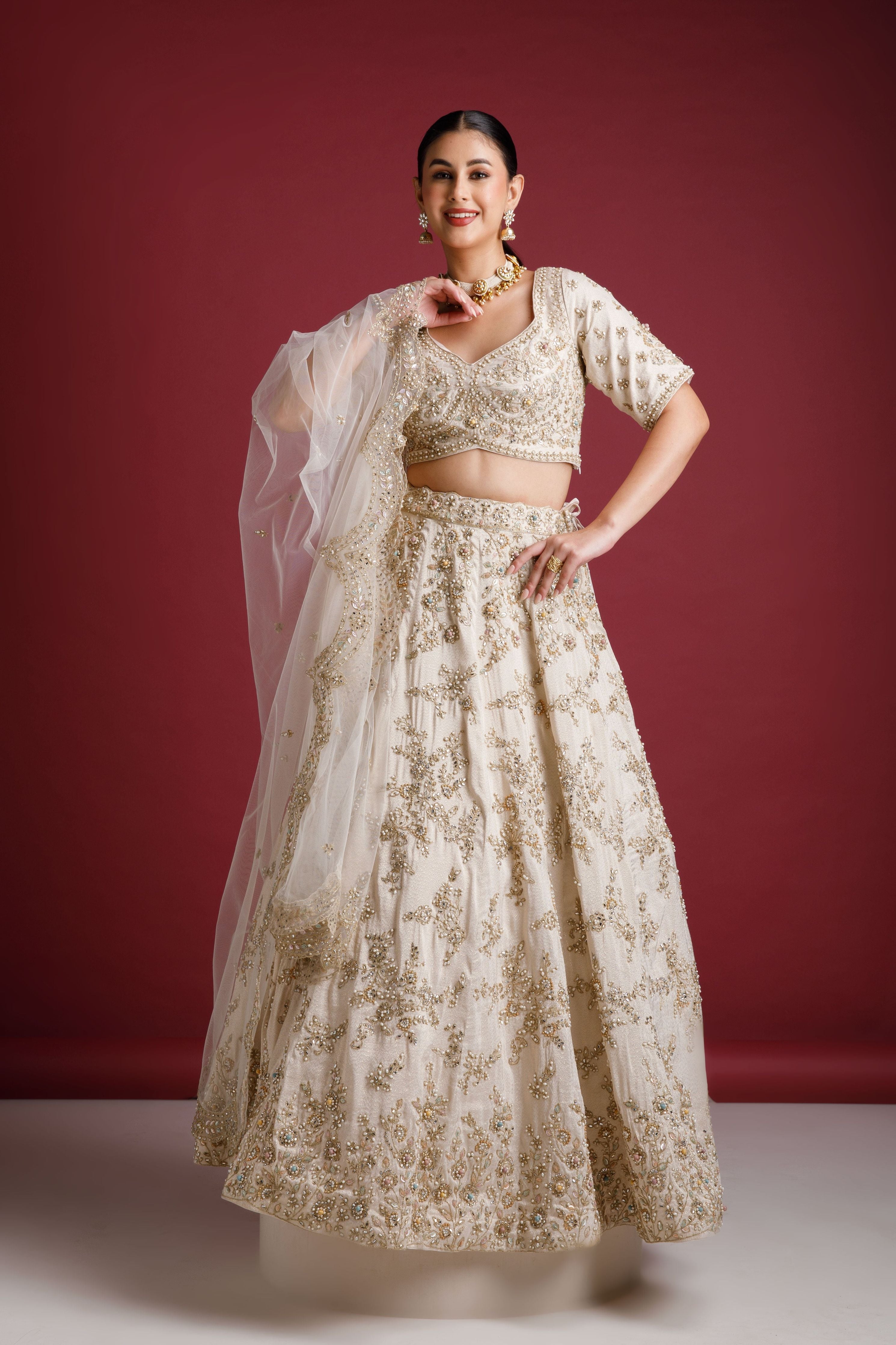 Gold Tissue Silk Lehenga - Mokshaa