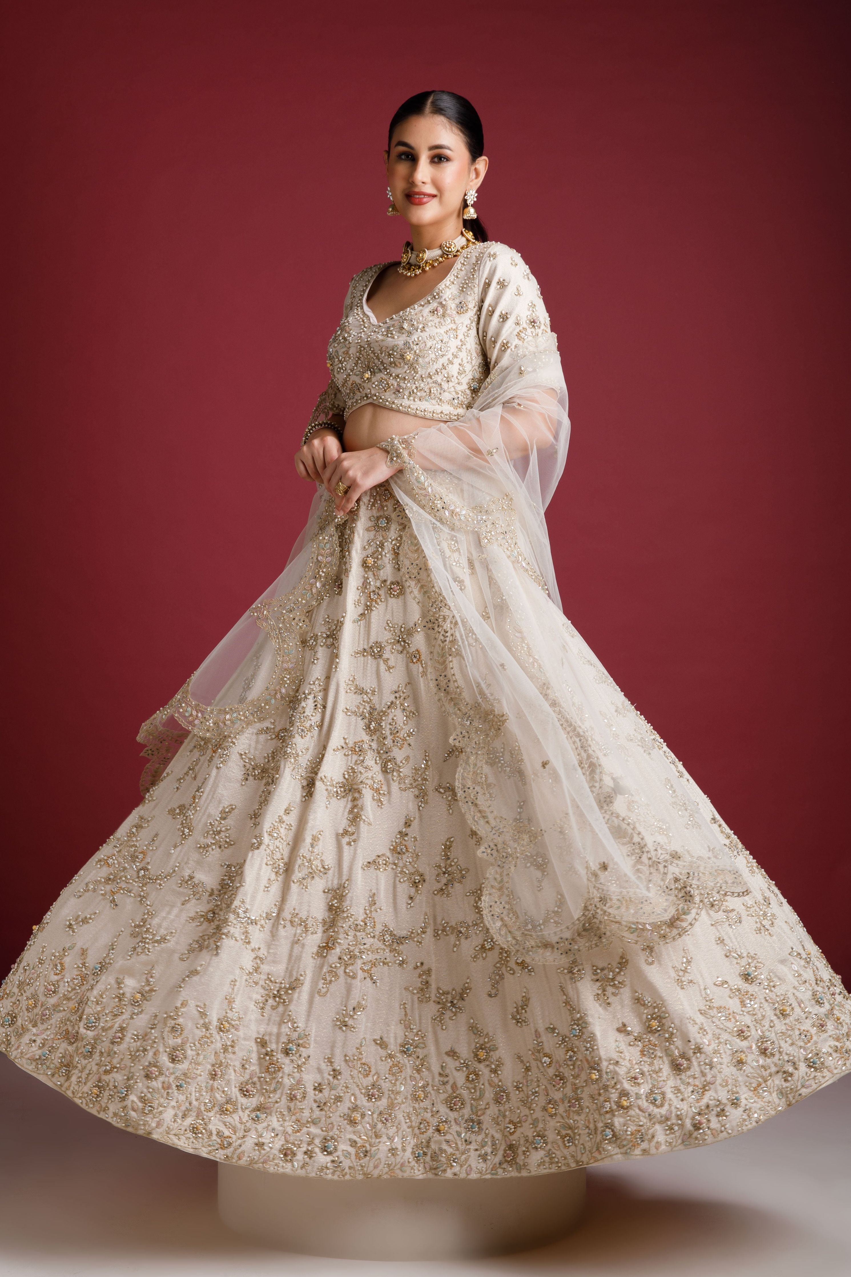 Gold Tissue Silk Lehenga - Mokshaa