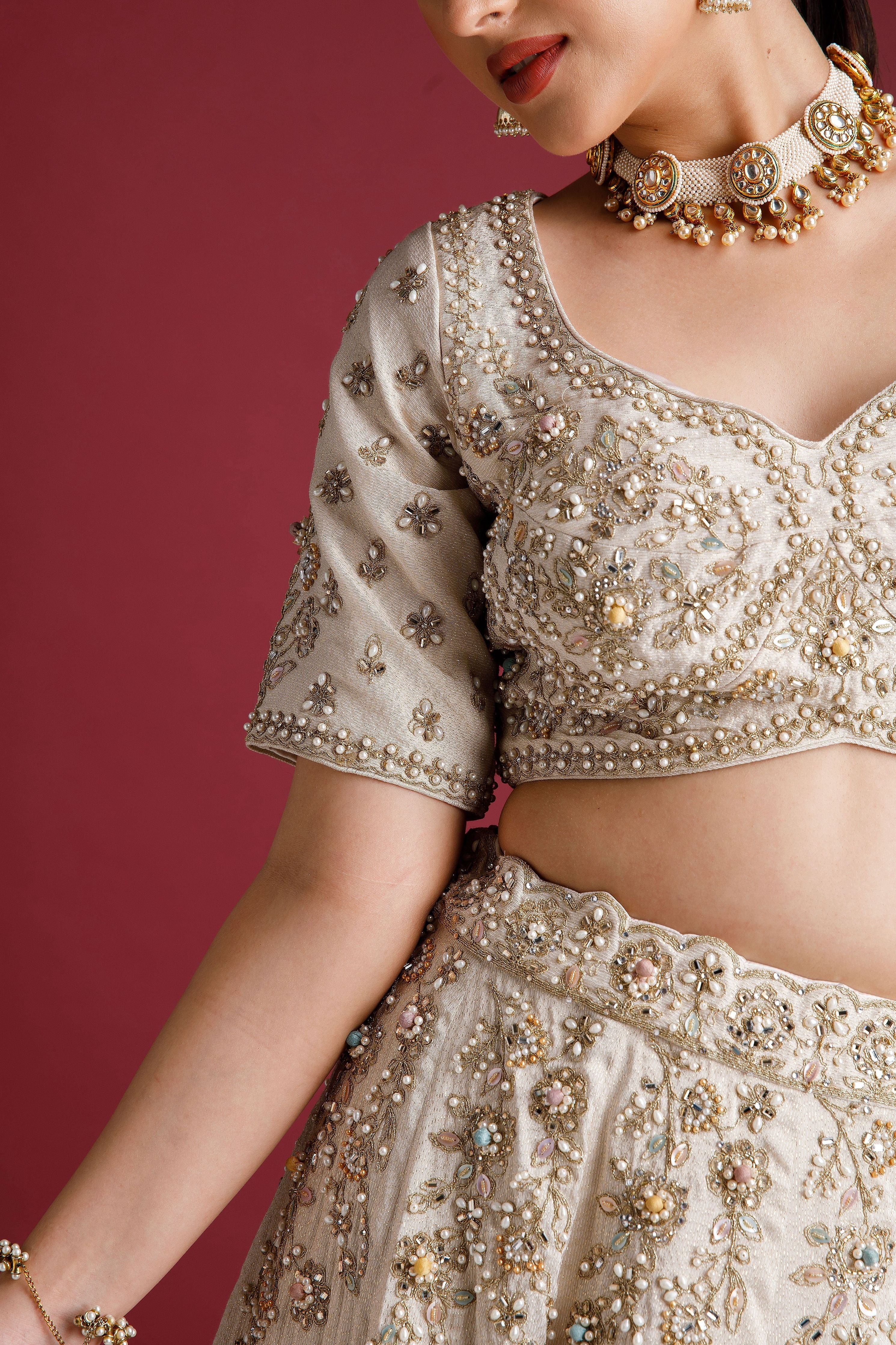 Gold Tissue Silk Lehenga - Mokshaa