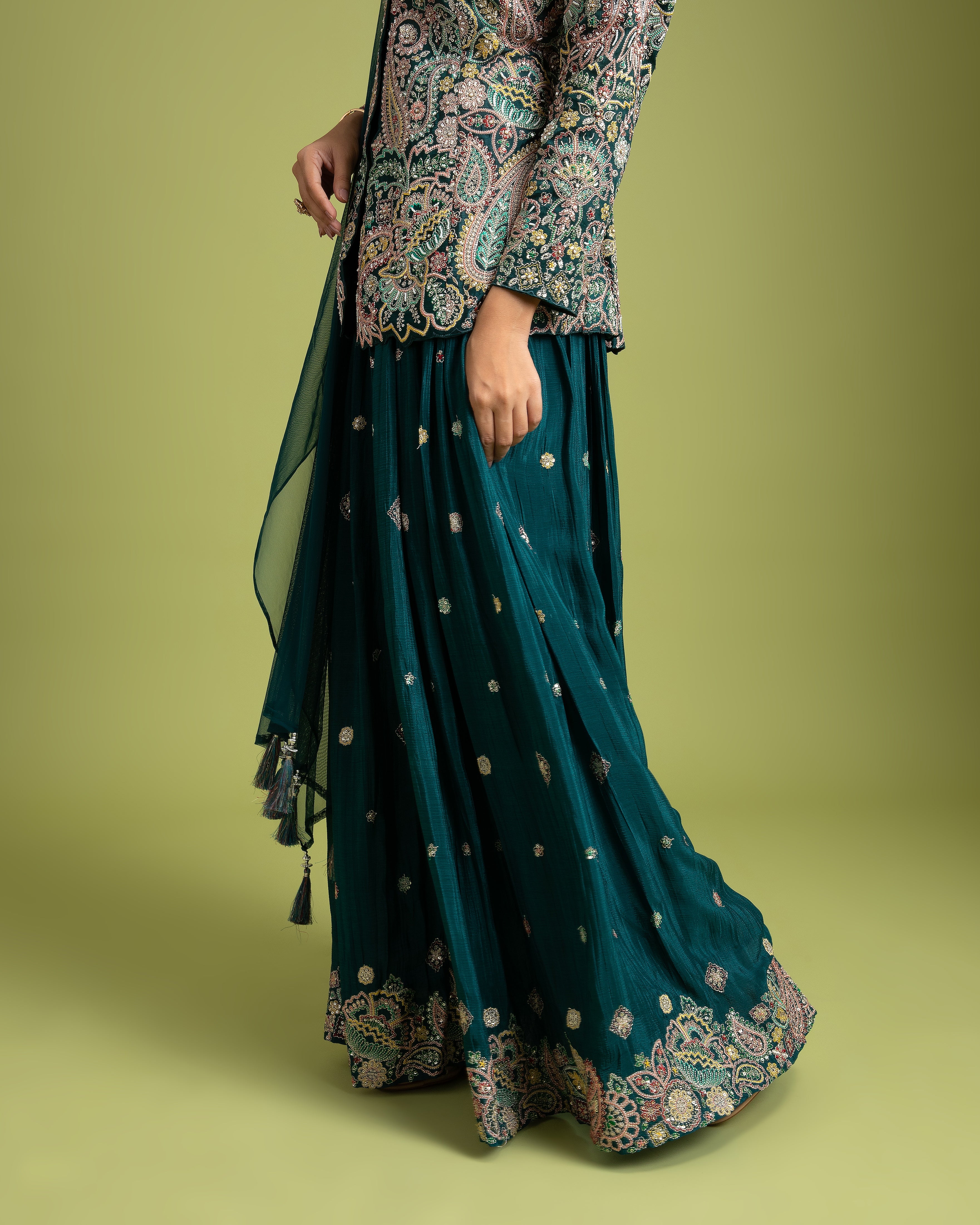 Bottle Green Silk Indo-Western - Mokshaa