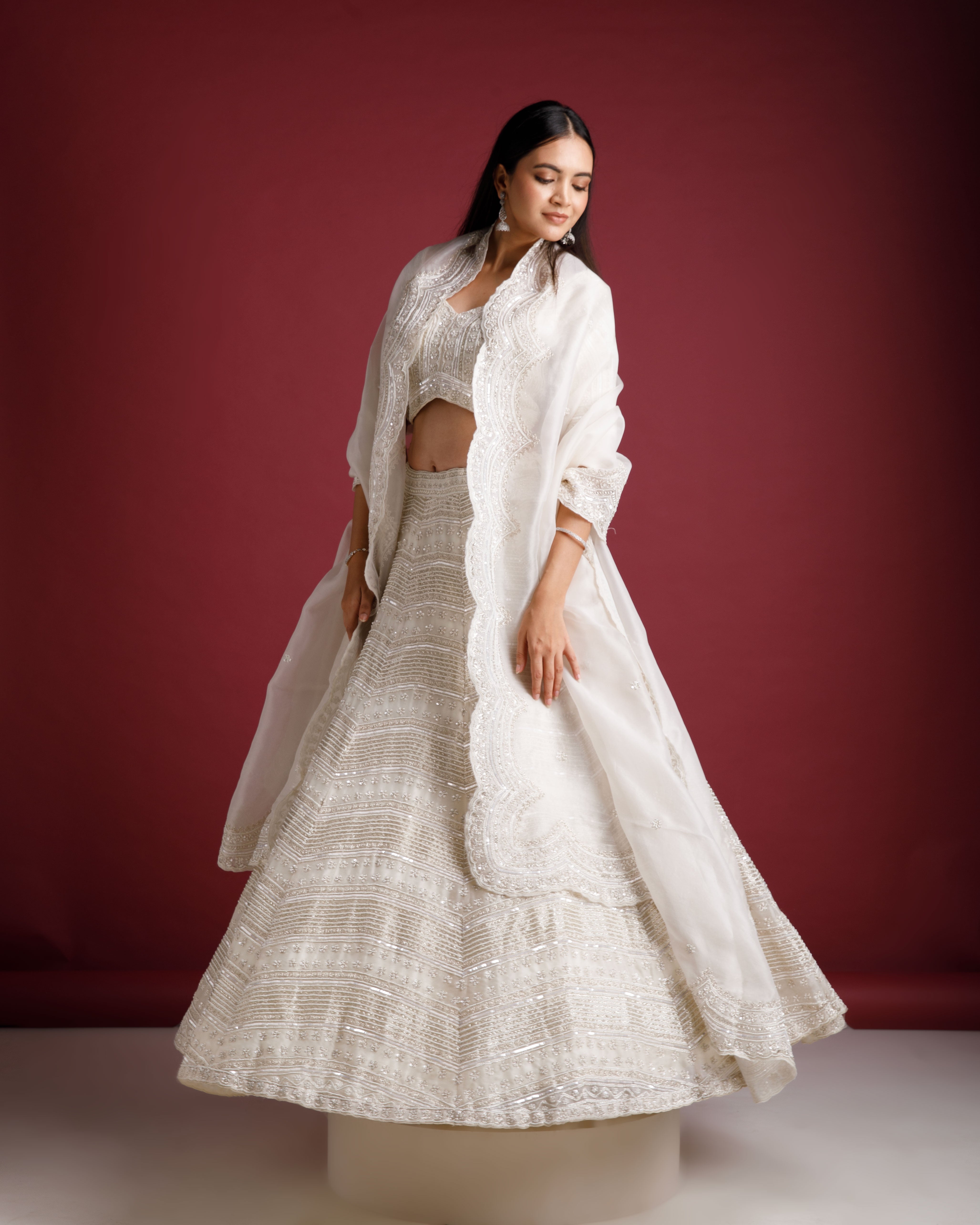 Ivory Organza lehenga set - Mokshaa