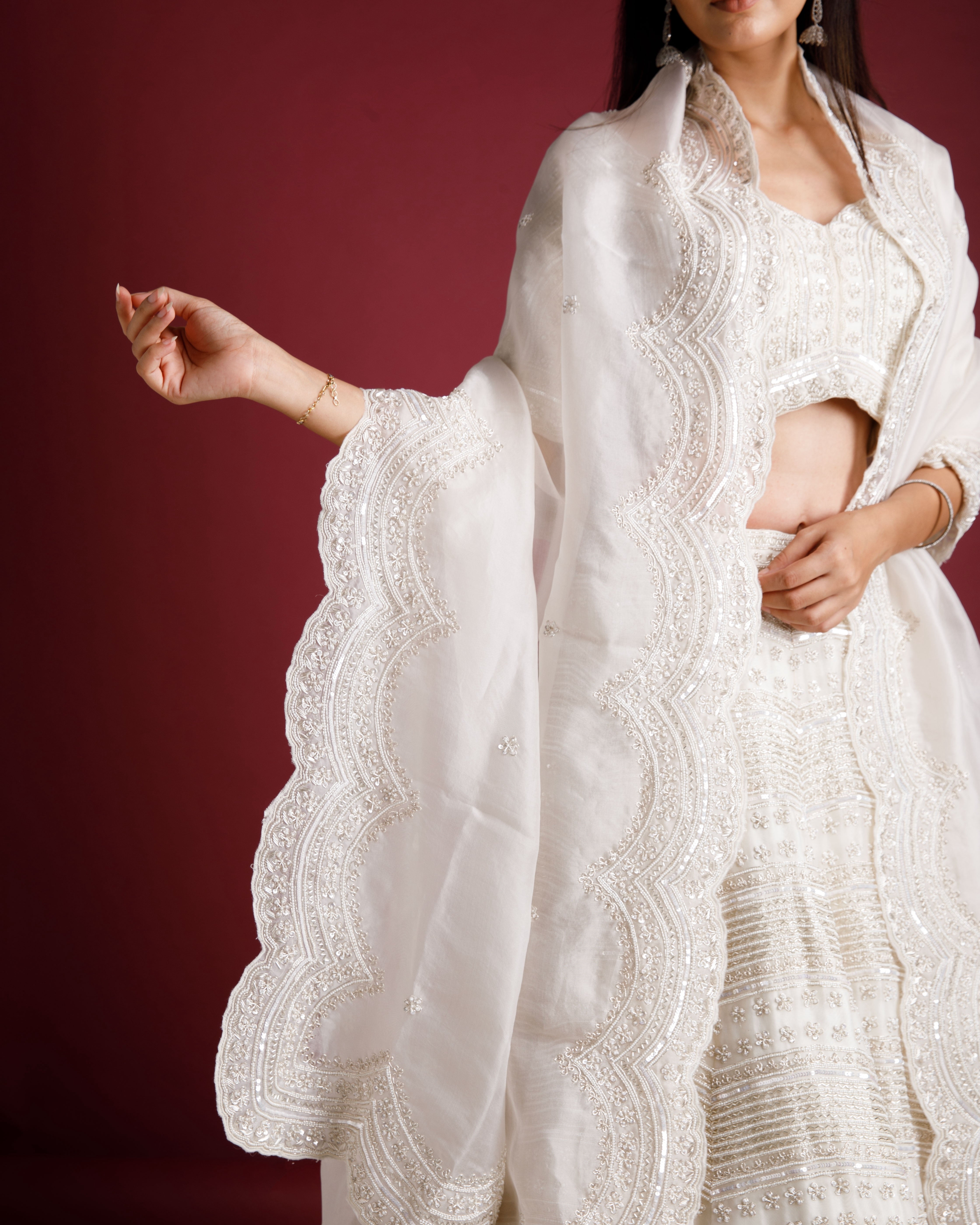 Ivory Organza lehenga set - Mokshaa