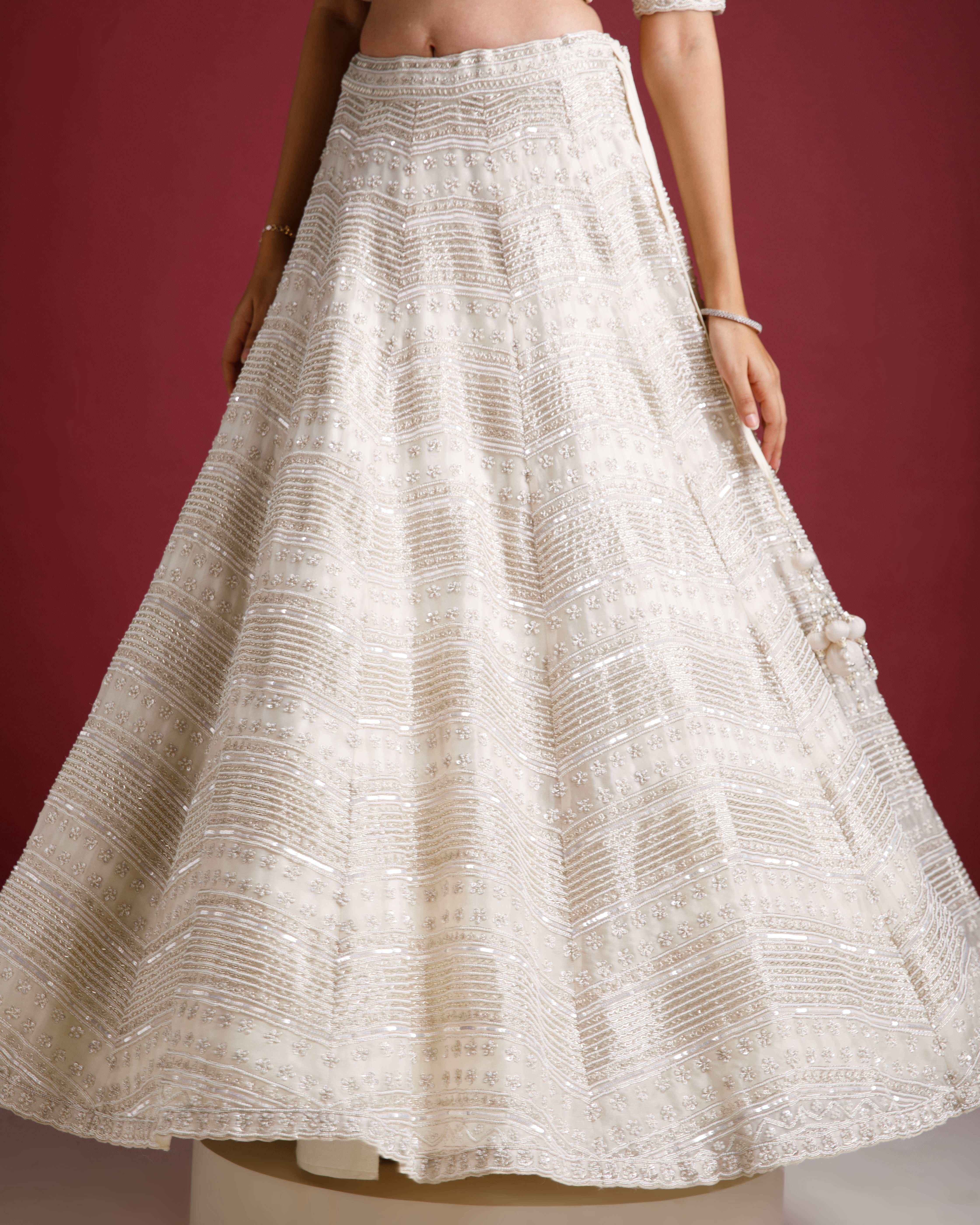 Ivory Organza lehenga set - Mokshaa