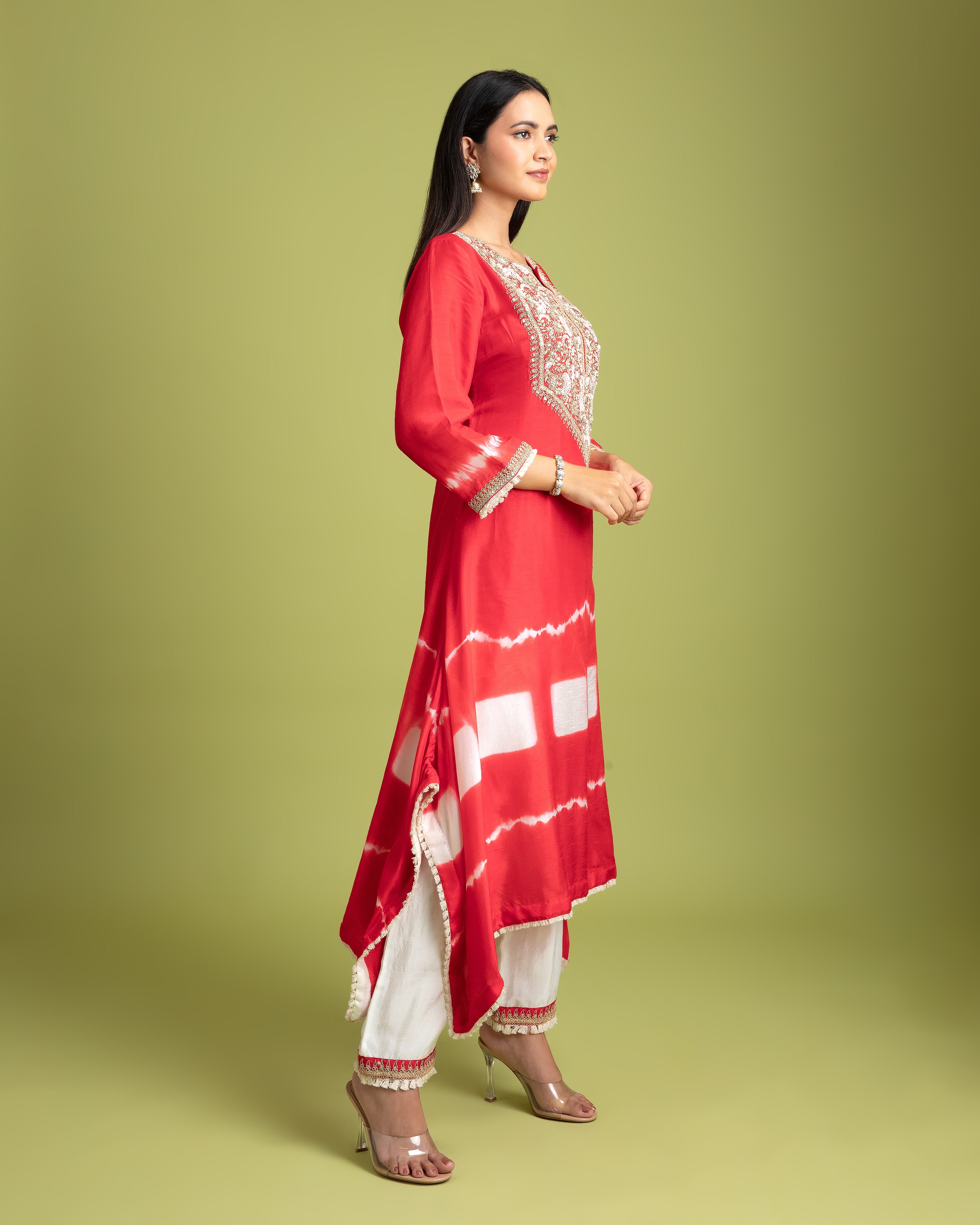 Red Tie-Dye Silk Kurti - Mokshaa