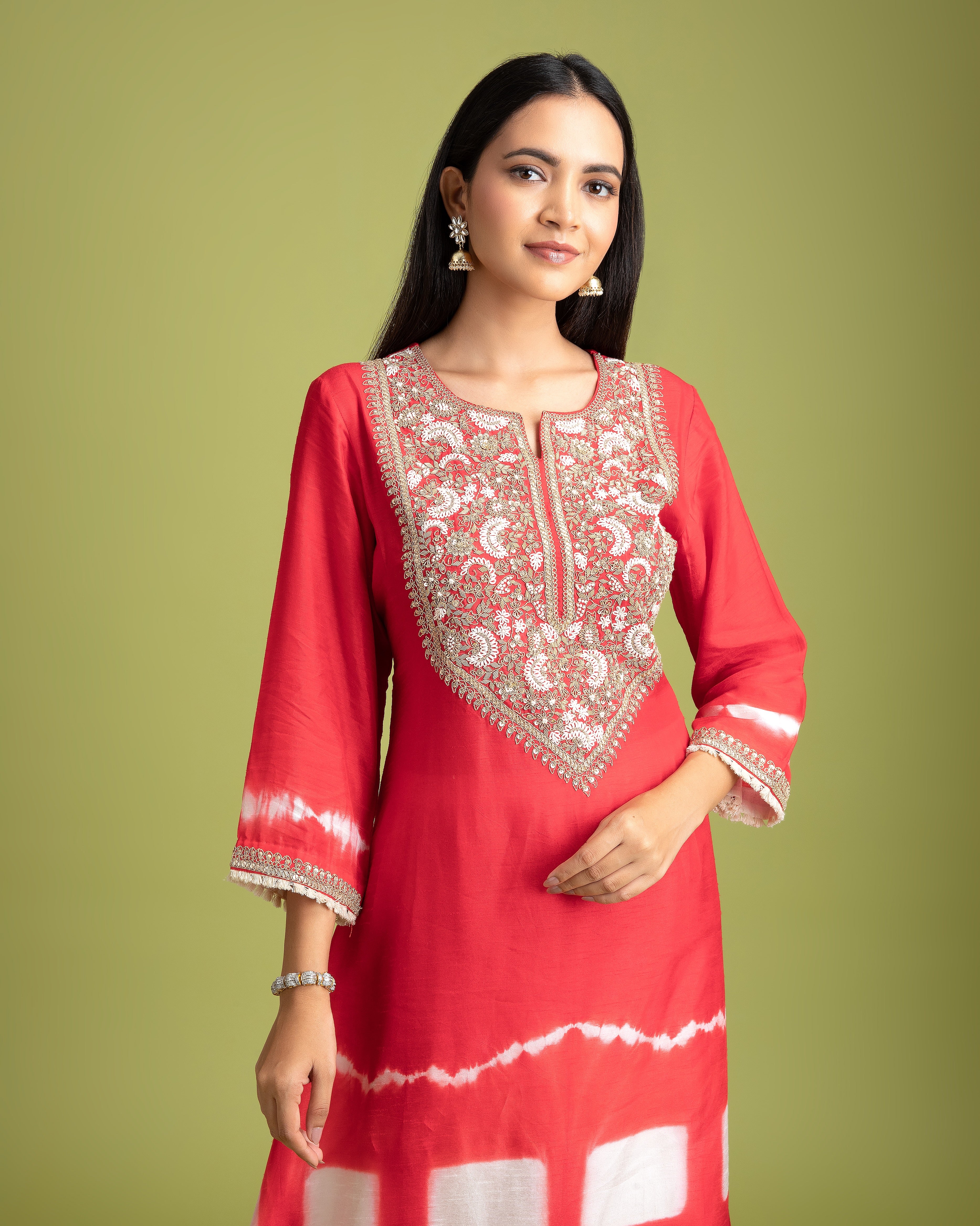 Red Tie-Dye Silk Kurti - Mokshaa