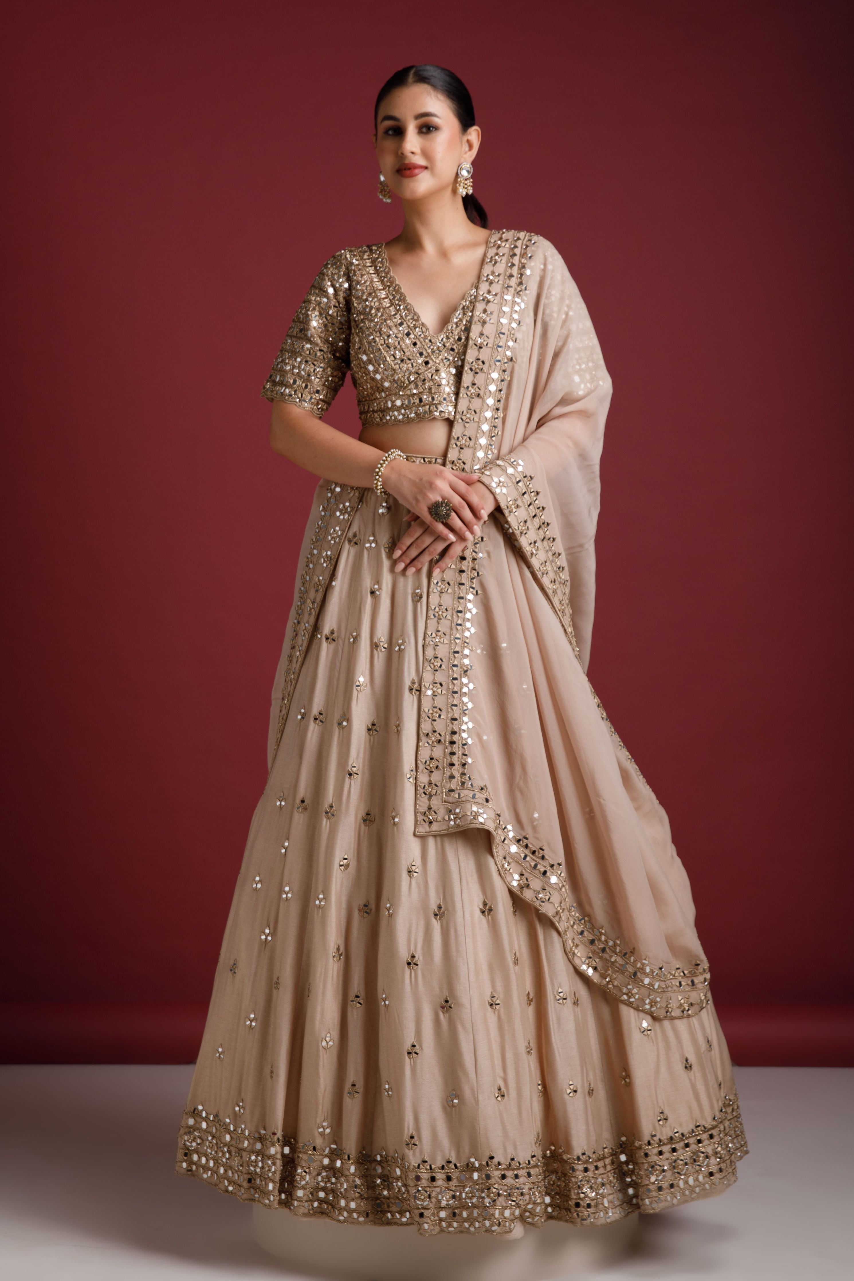 Dark Gold Organza Lehenga - Mokshaa