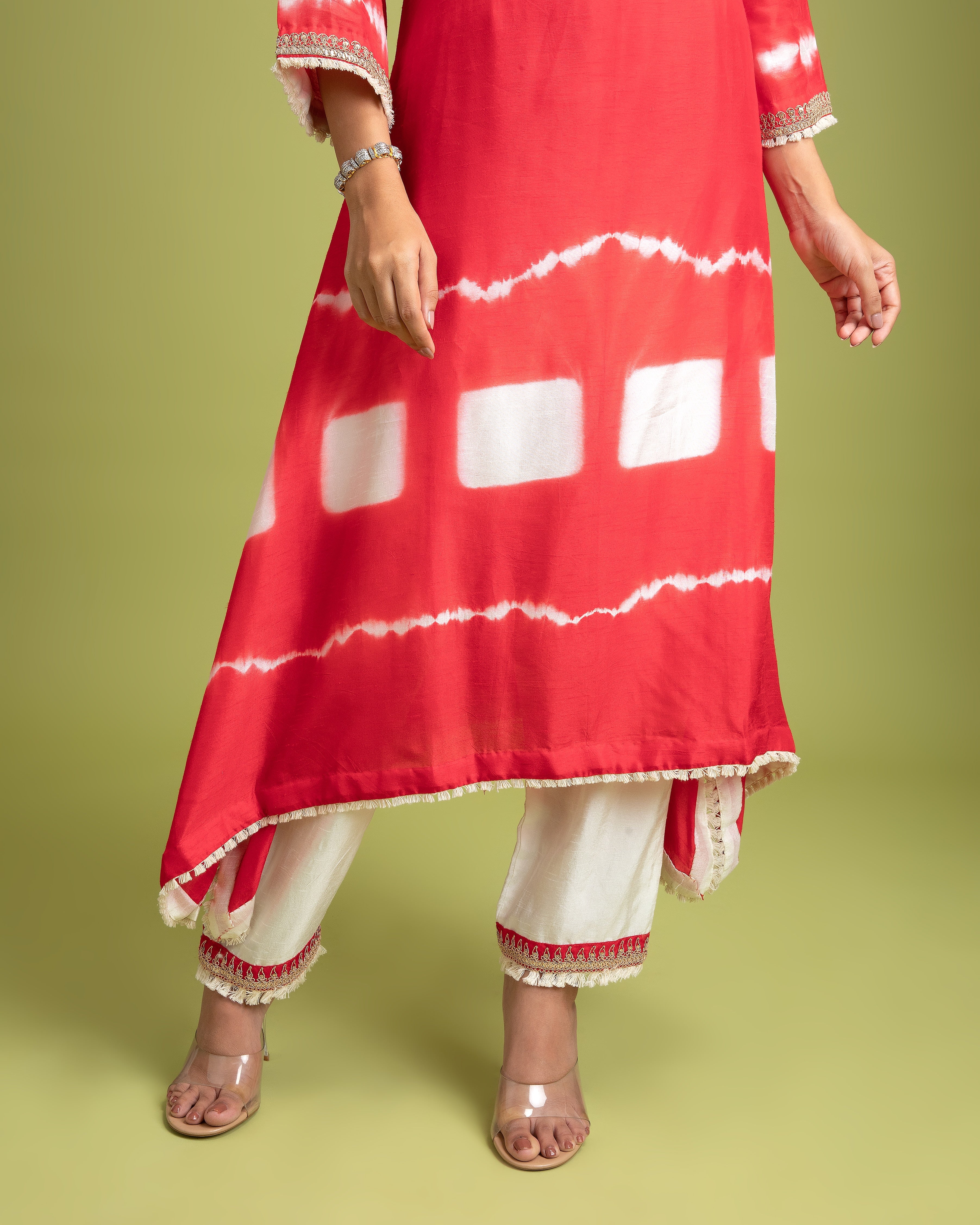 Red Tie-Dye Silk Kurti - Mokshaa