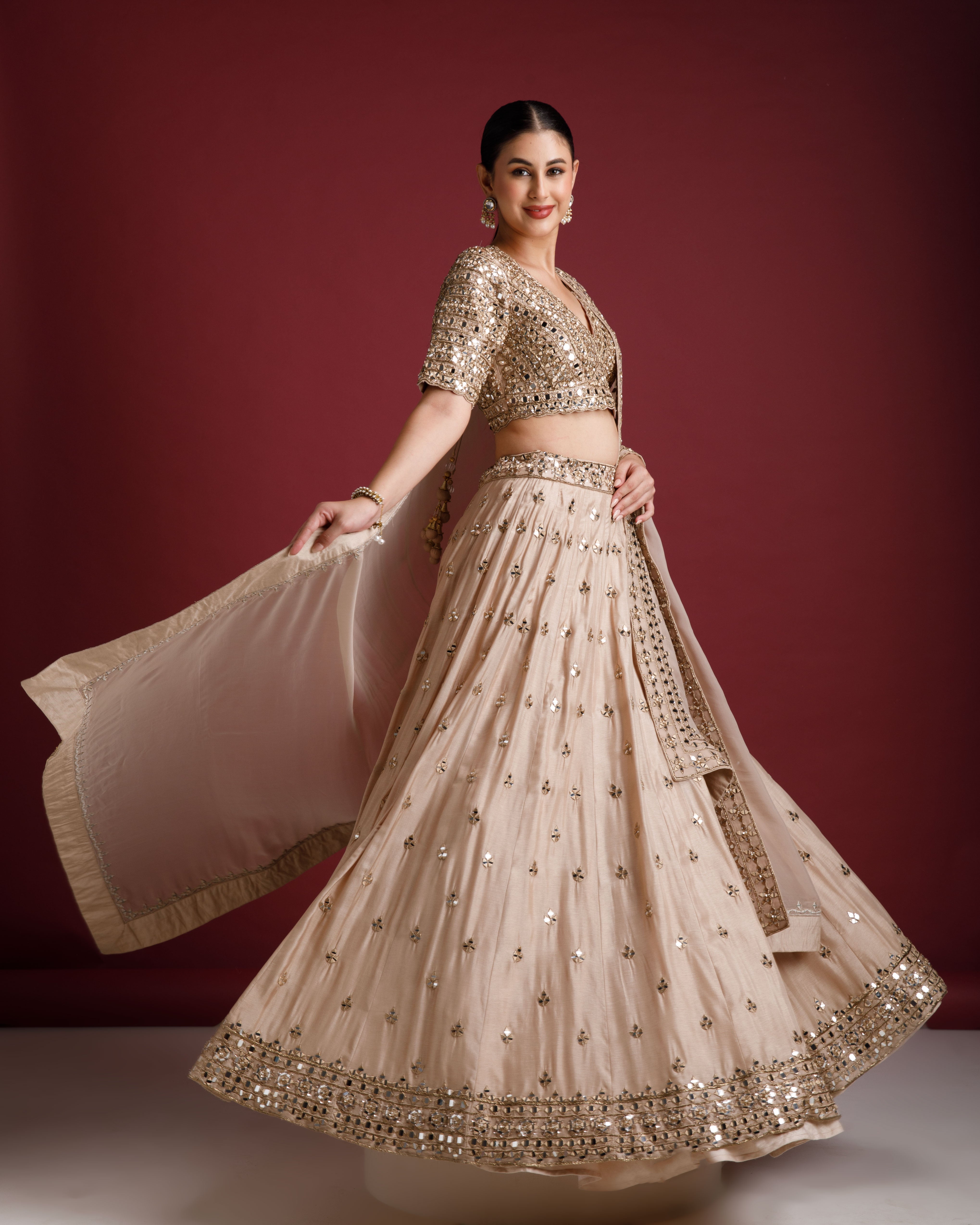 Dark Gold Organza Lehenga - Mokshaa