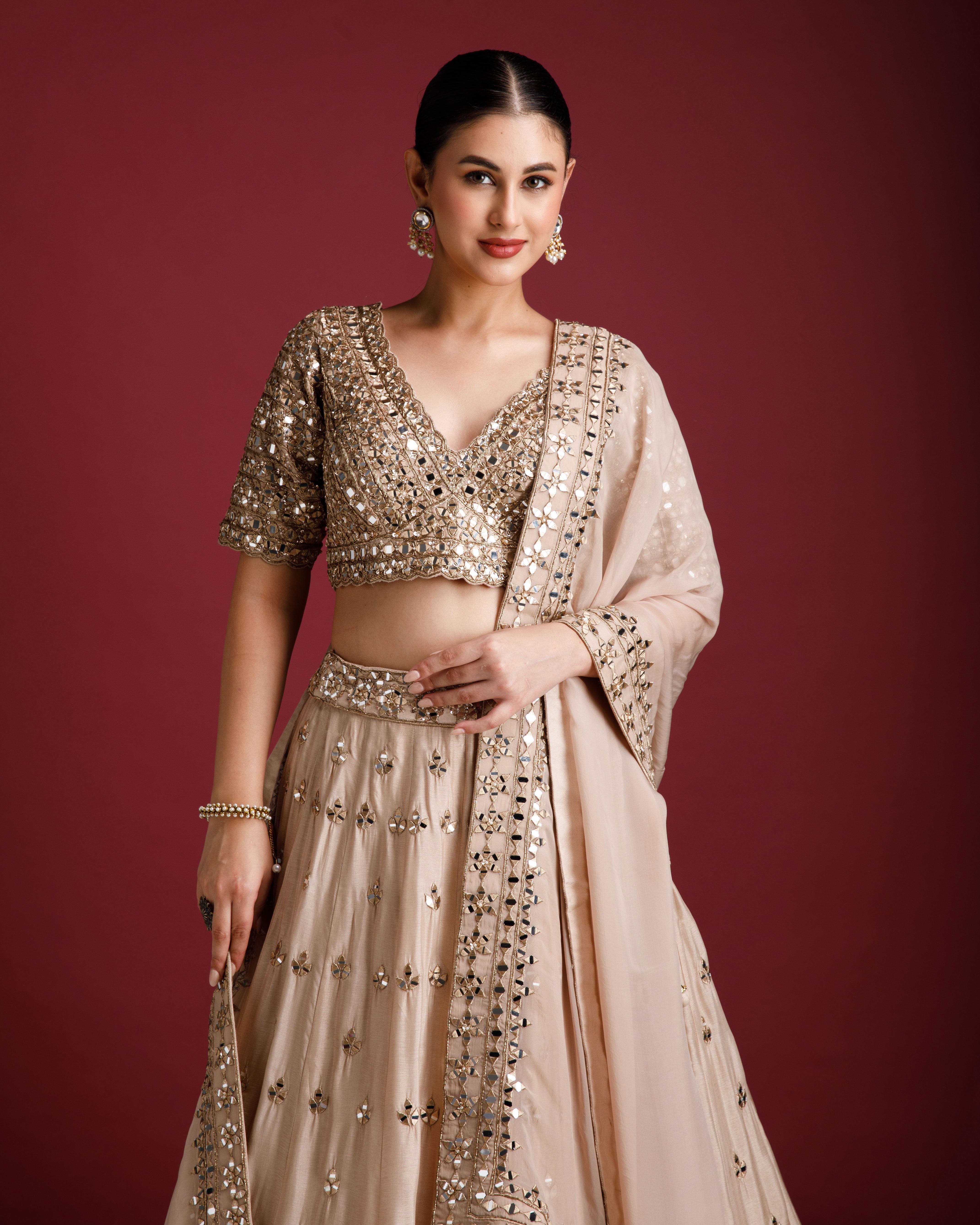 Dark Gold Organza Lehenga - Mokshaa