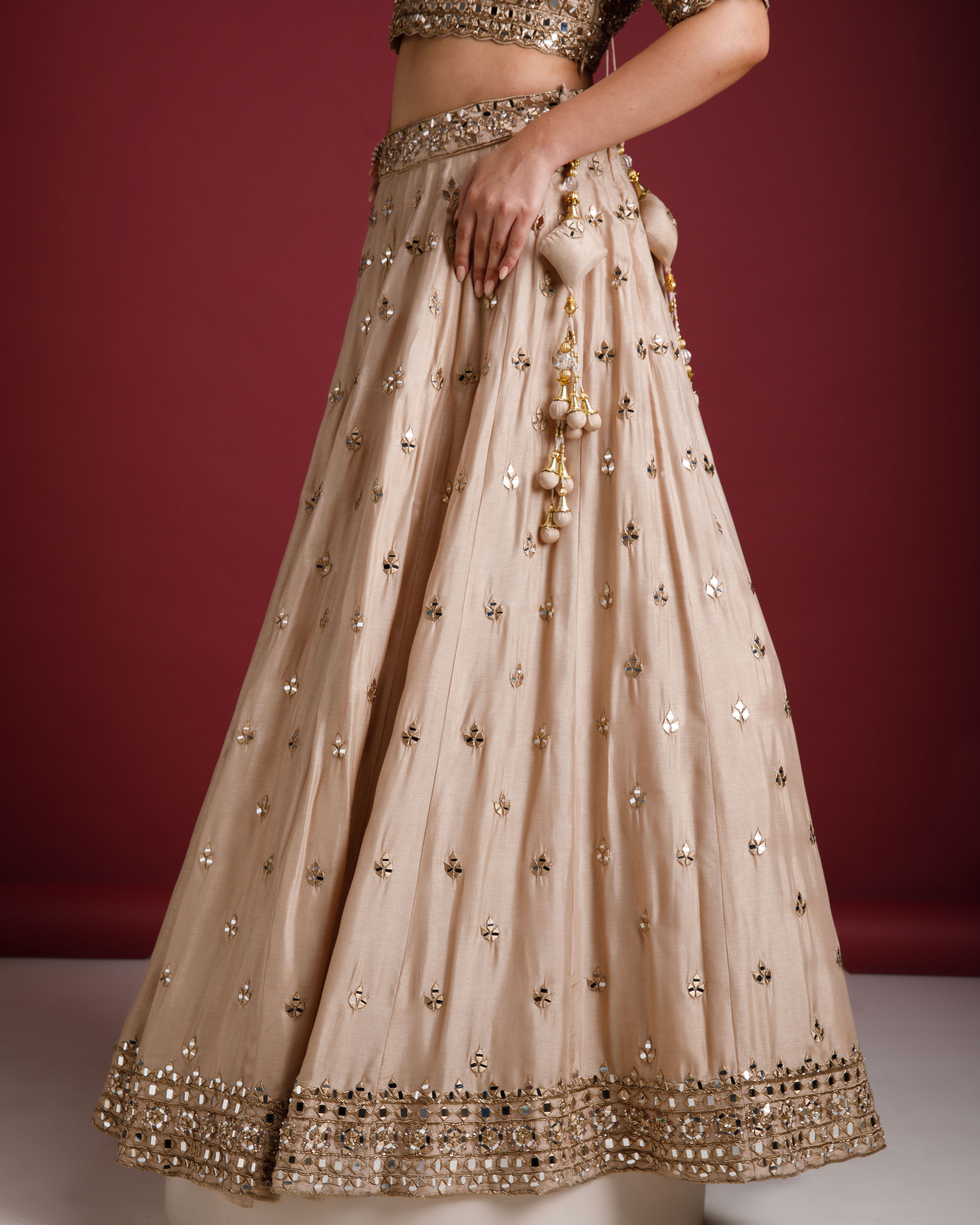 Dark Gold Organza Lehenga - Mokshaa