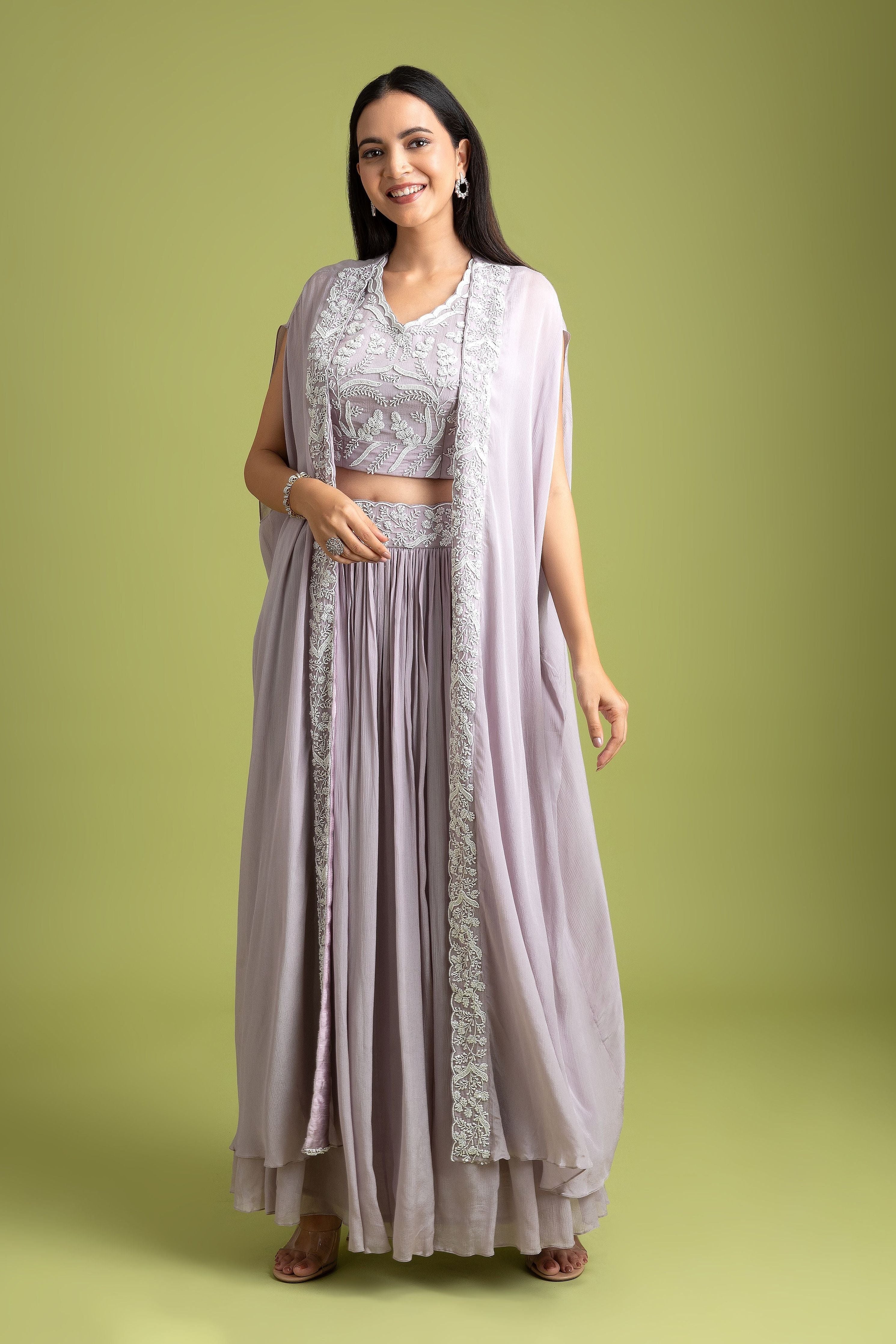 Lilac Chiffon Indo-Western - Mokshaa