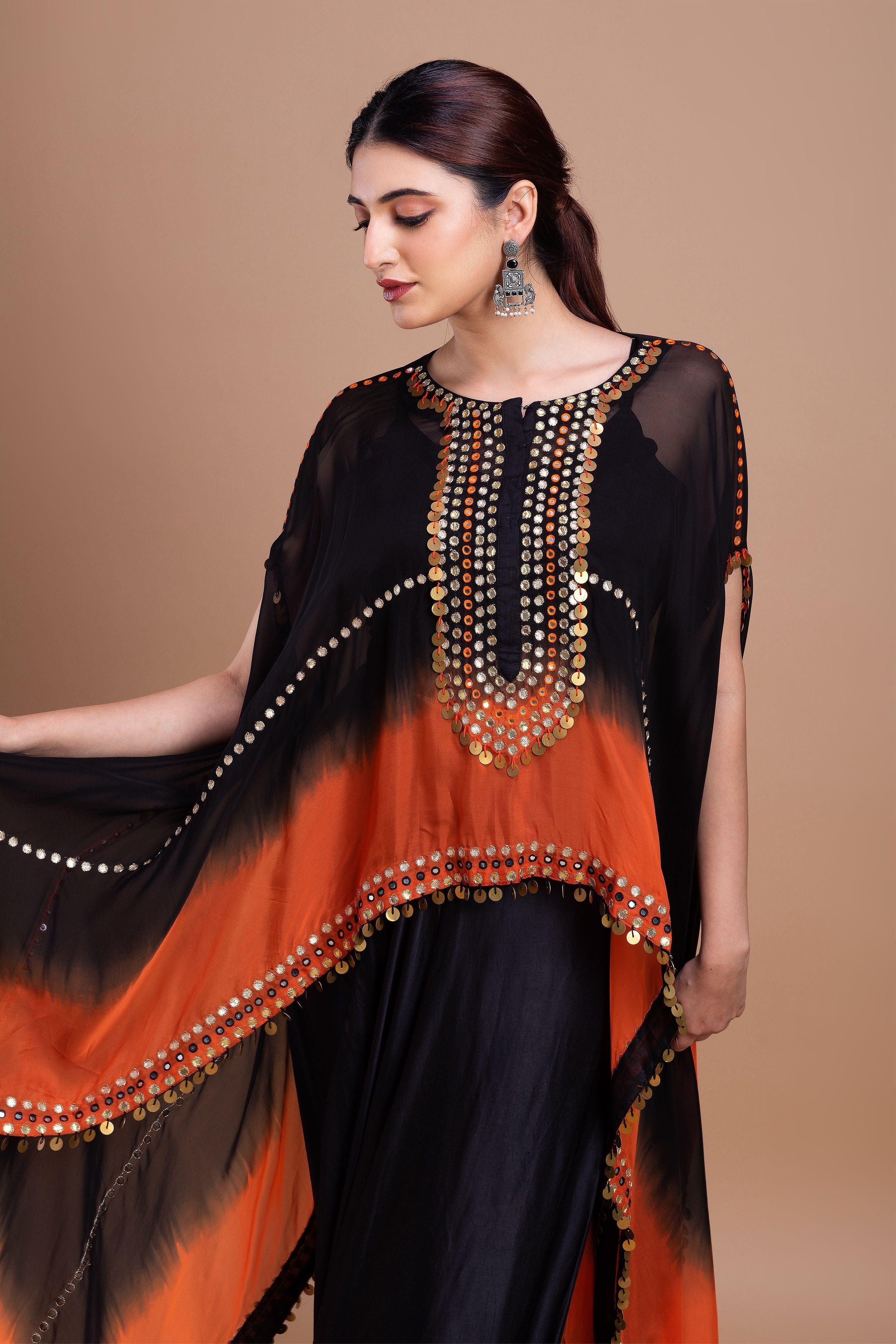 Black and Orange Ombre Indowestern Set  Mokshaa