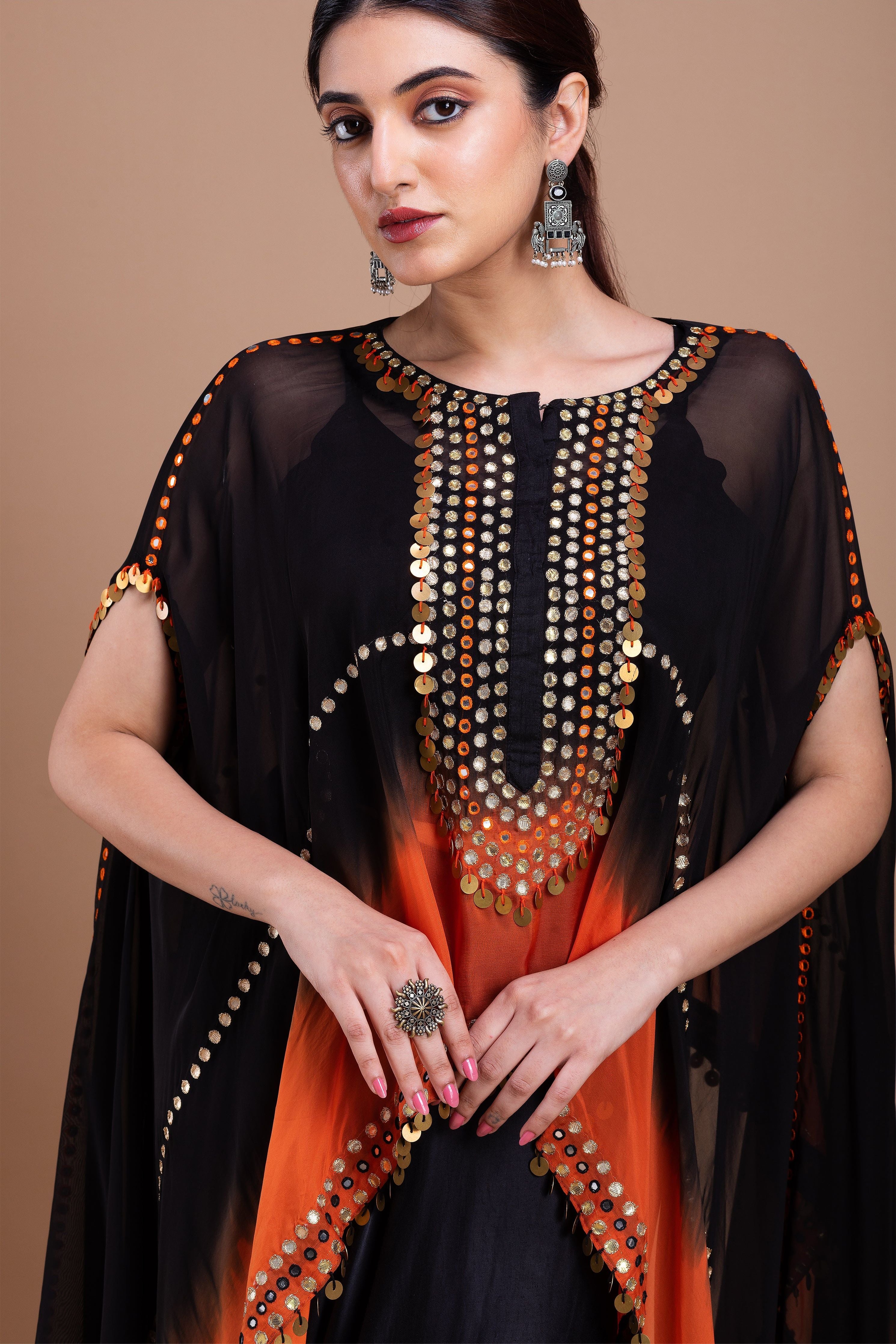 Black and Orange Ombre Indowestern Set聽 Mokshaa