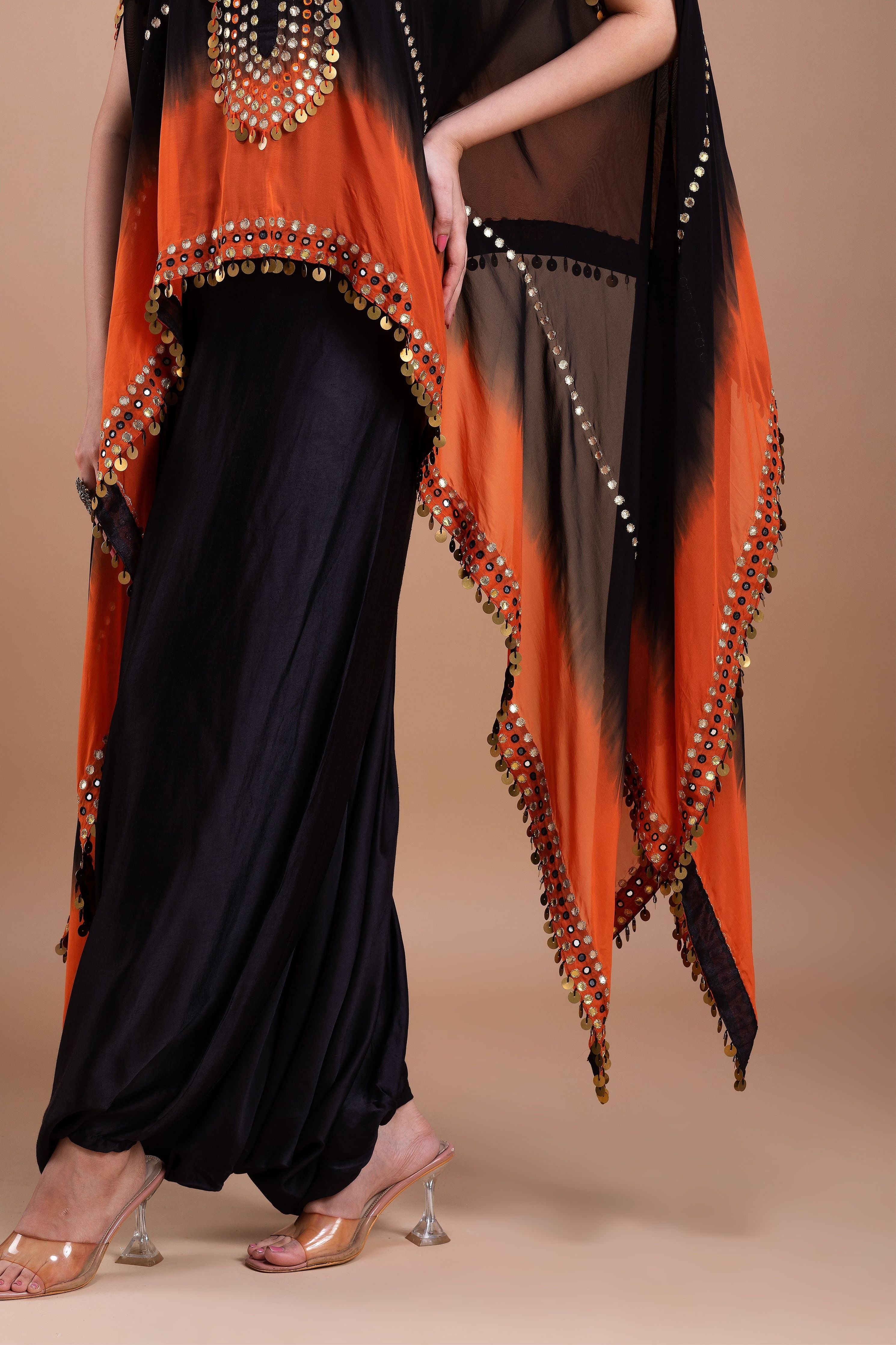 Black and Orange Ombre Indowestern Set  Mokshaa