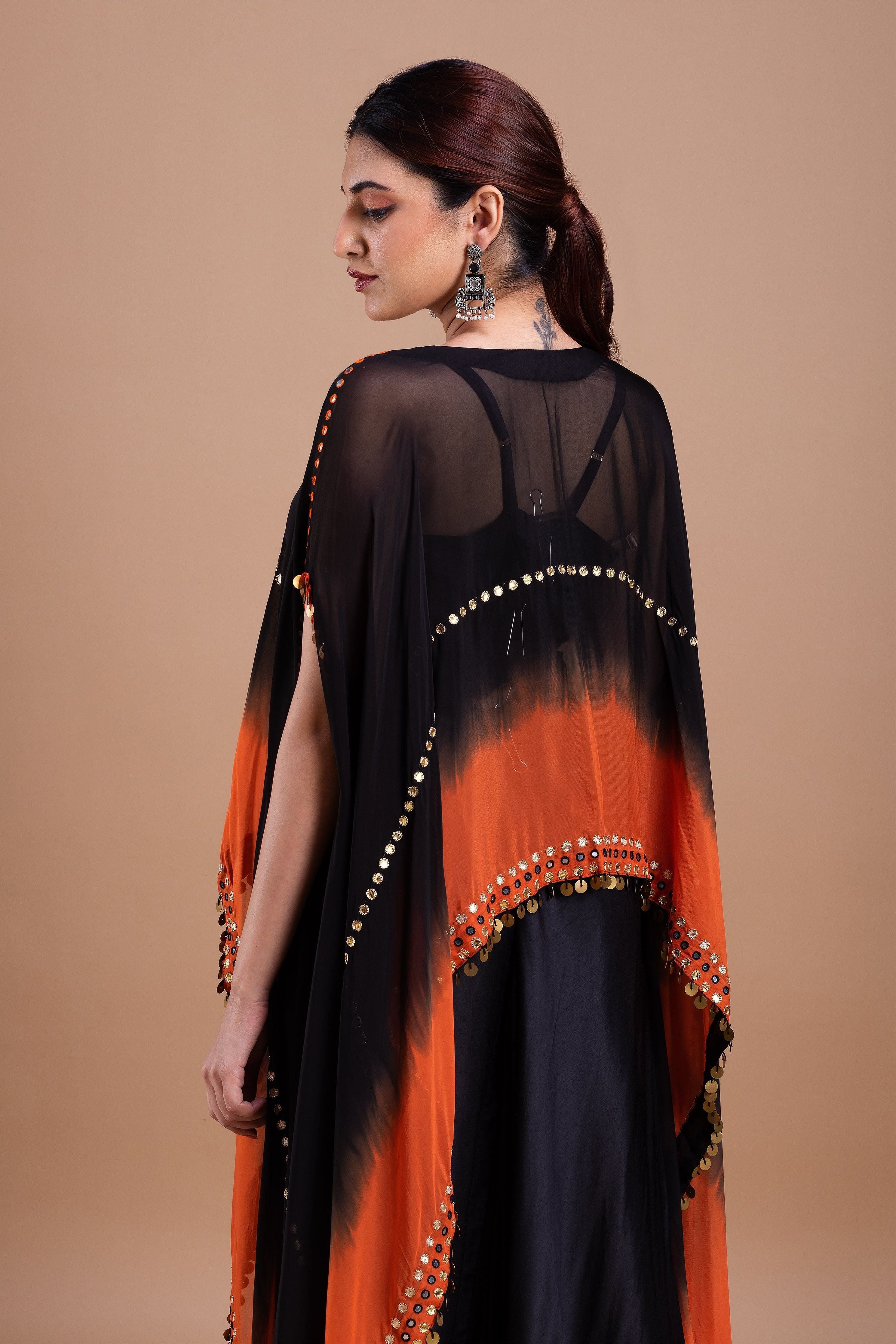 Black and Orange Ombre Indowestern Set  Mokshaa