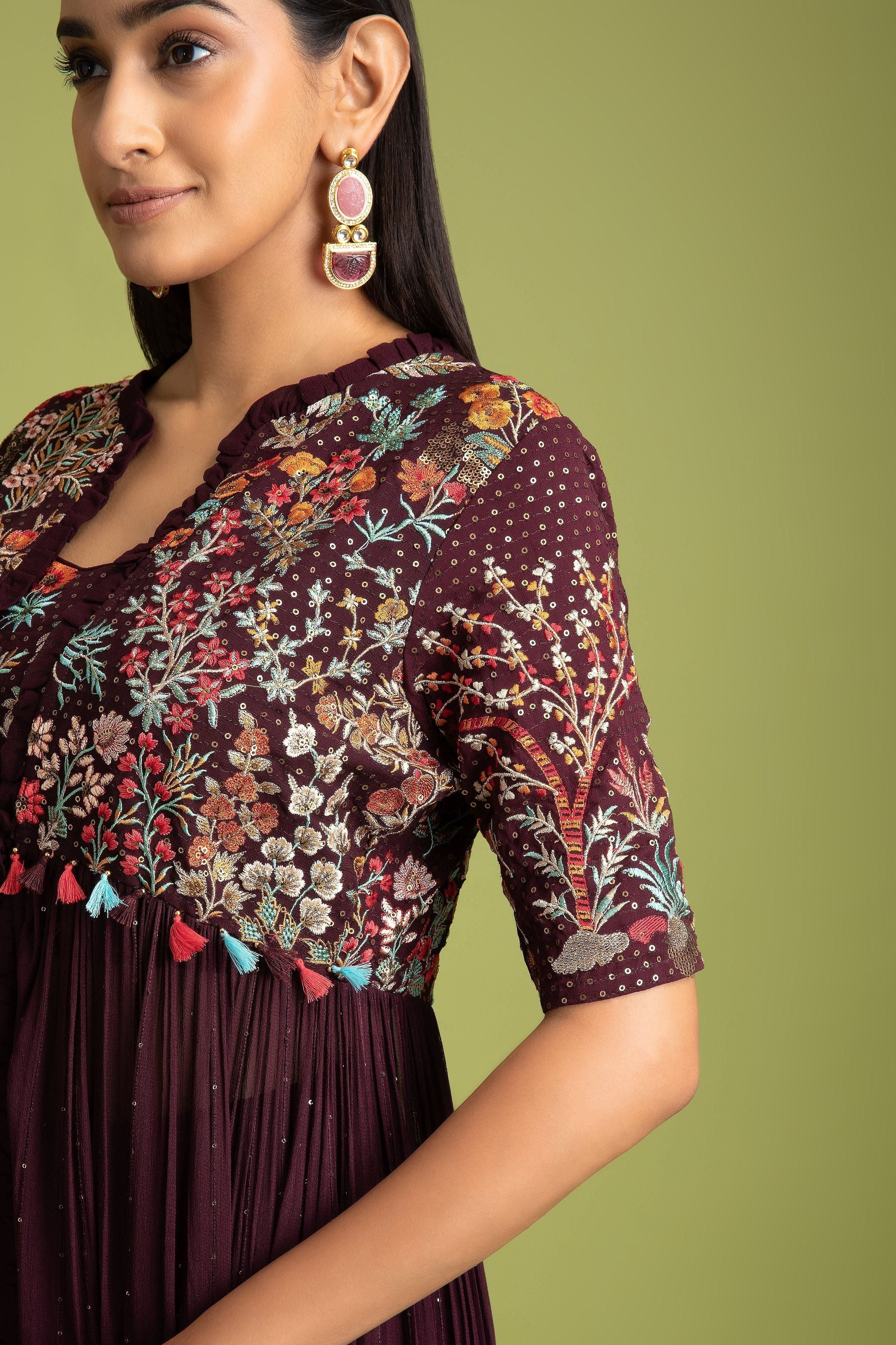Wine Georgette Indo-Western - Mokshaa