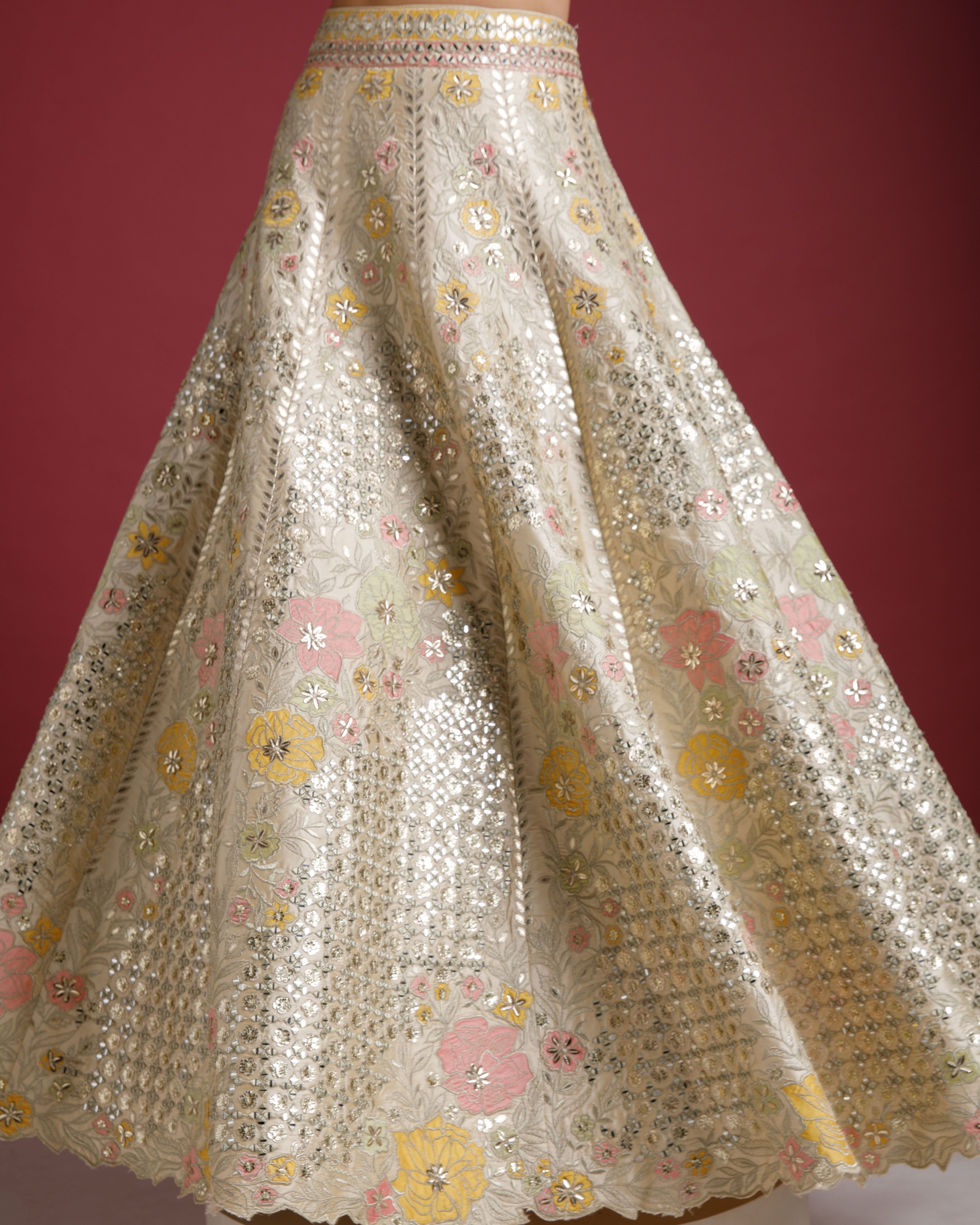 Ivory Lehenga with Mirror Work - Mokshaa