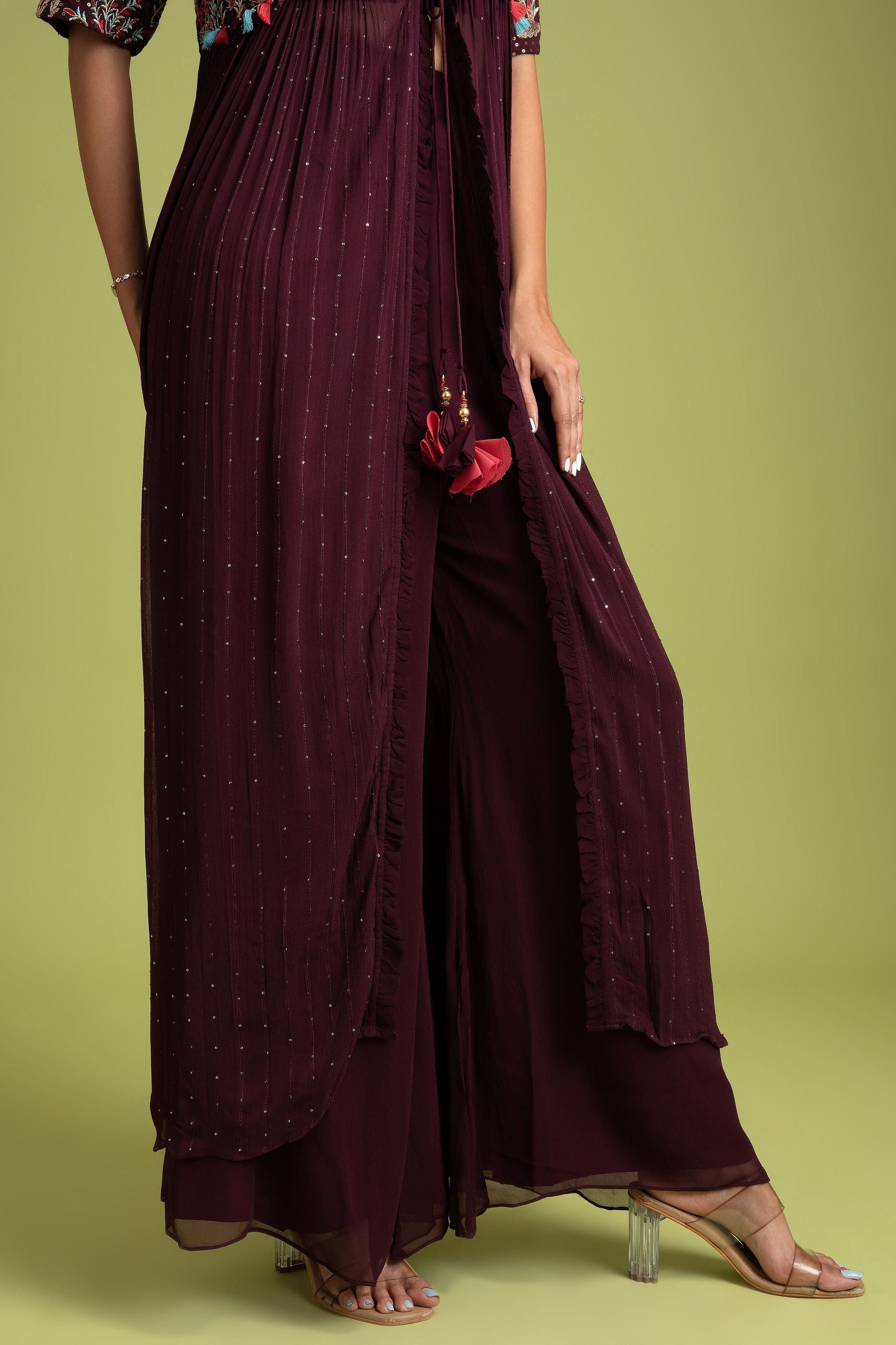 Wine Georgette Indo-Western - Mokshaa