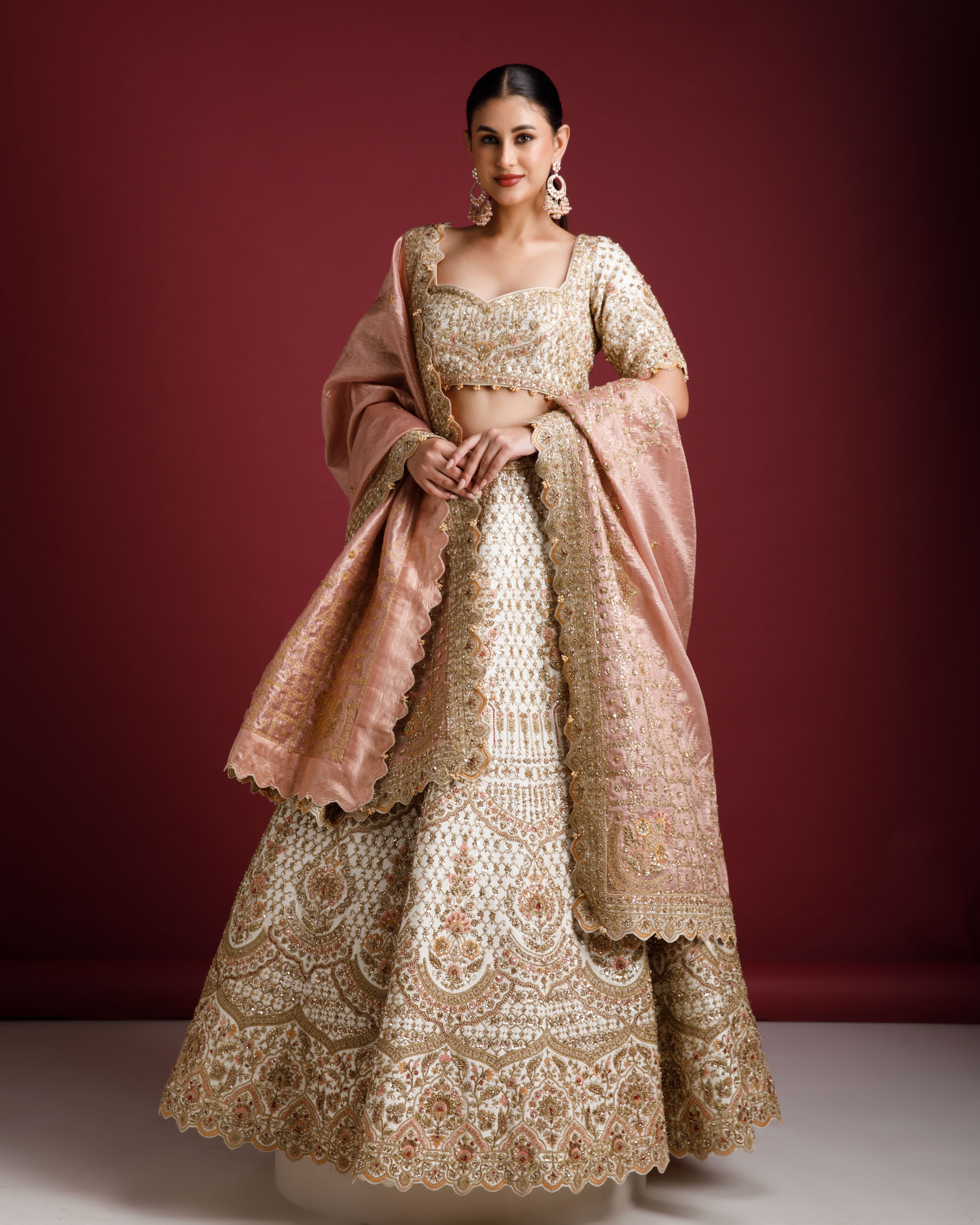 Ivory raw silk lehenga set - Mokshaa