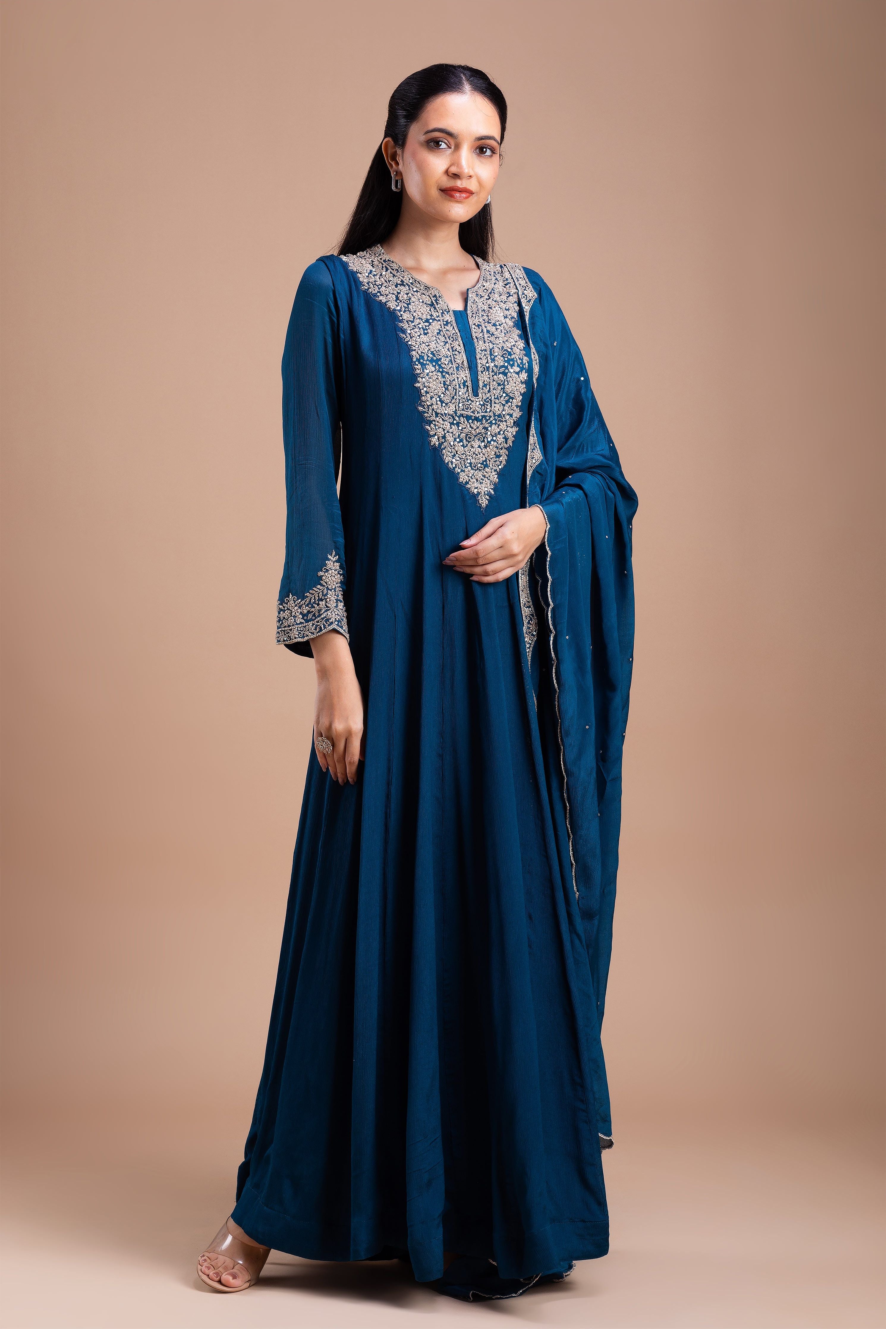 Midnight Blue Anarkali Set聽 Mokshaa