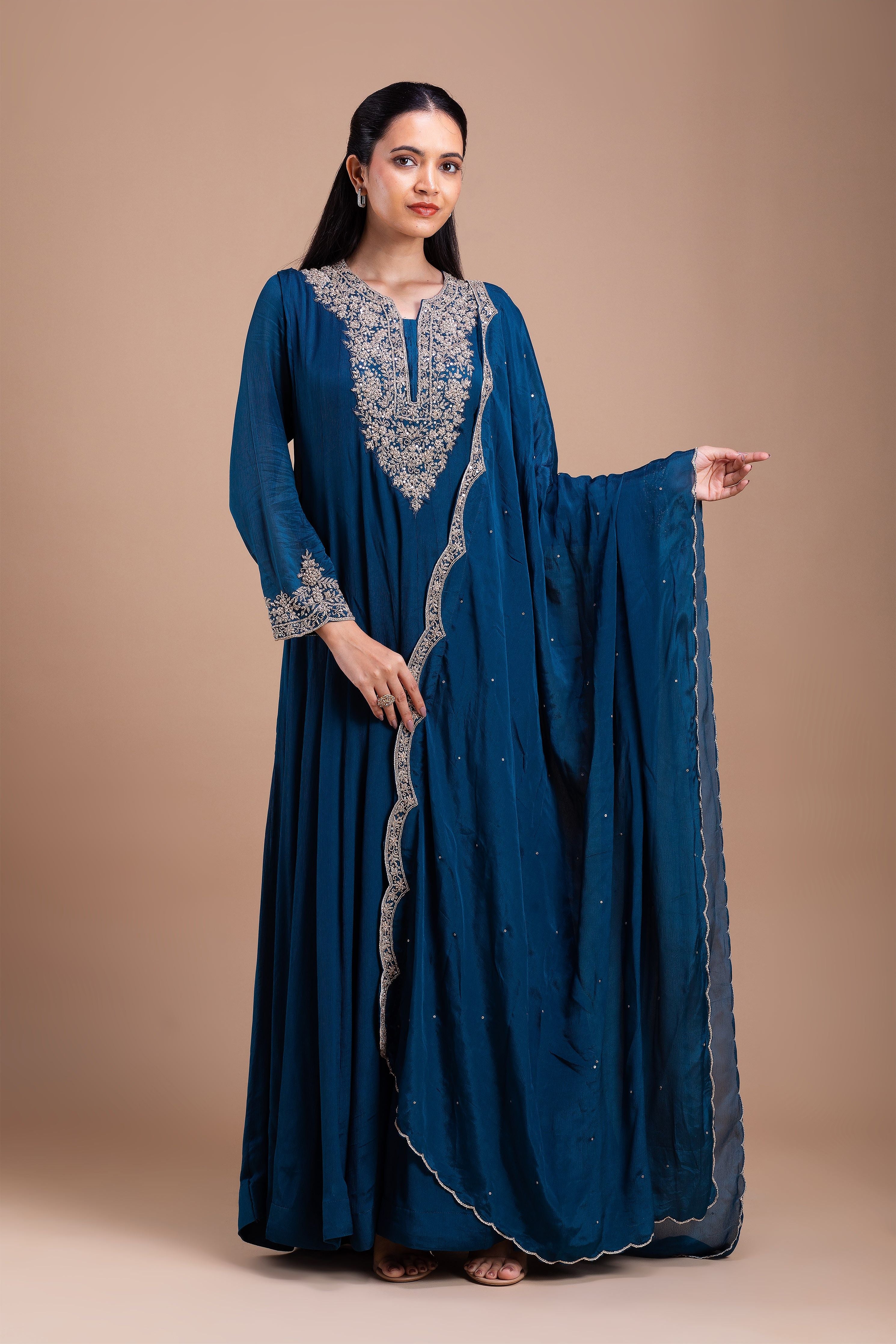 Midnight Blue Anarkali Set  Mokshaa