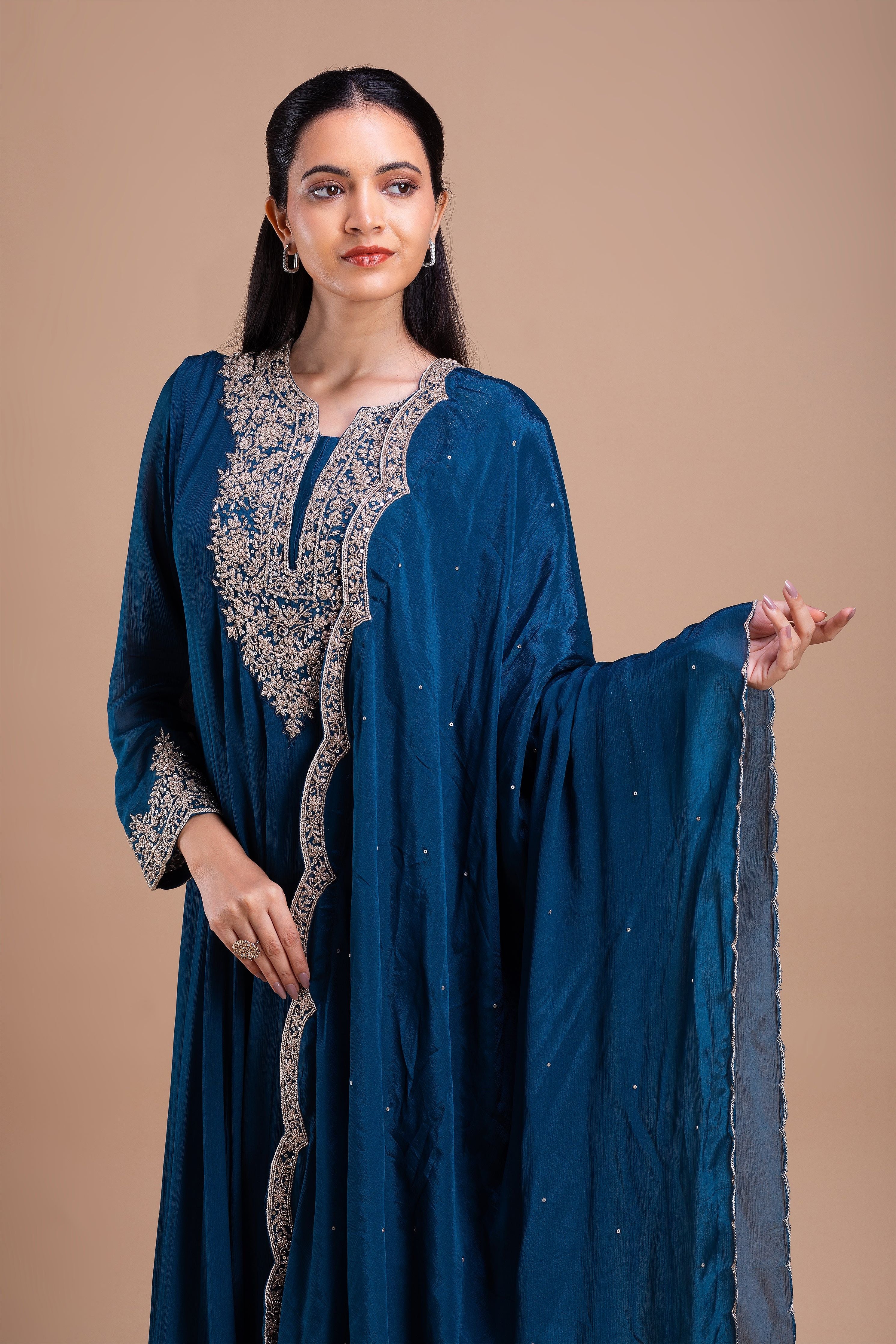 Midnight Blue Anarkali Set  Mokshaa