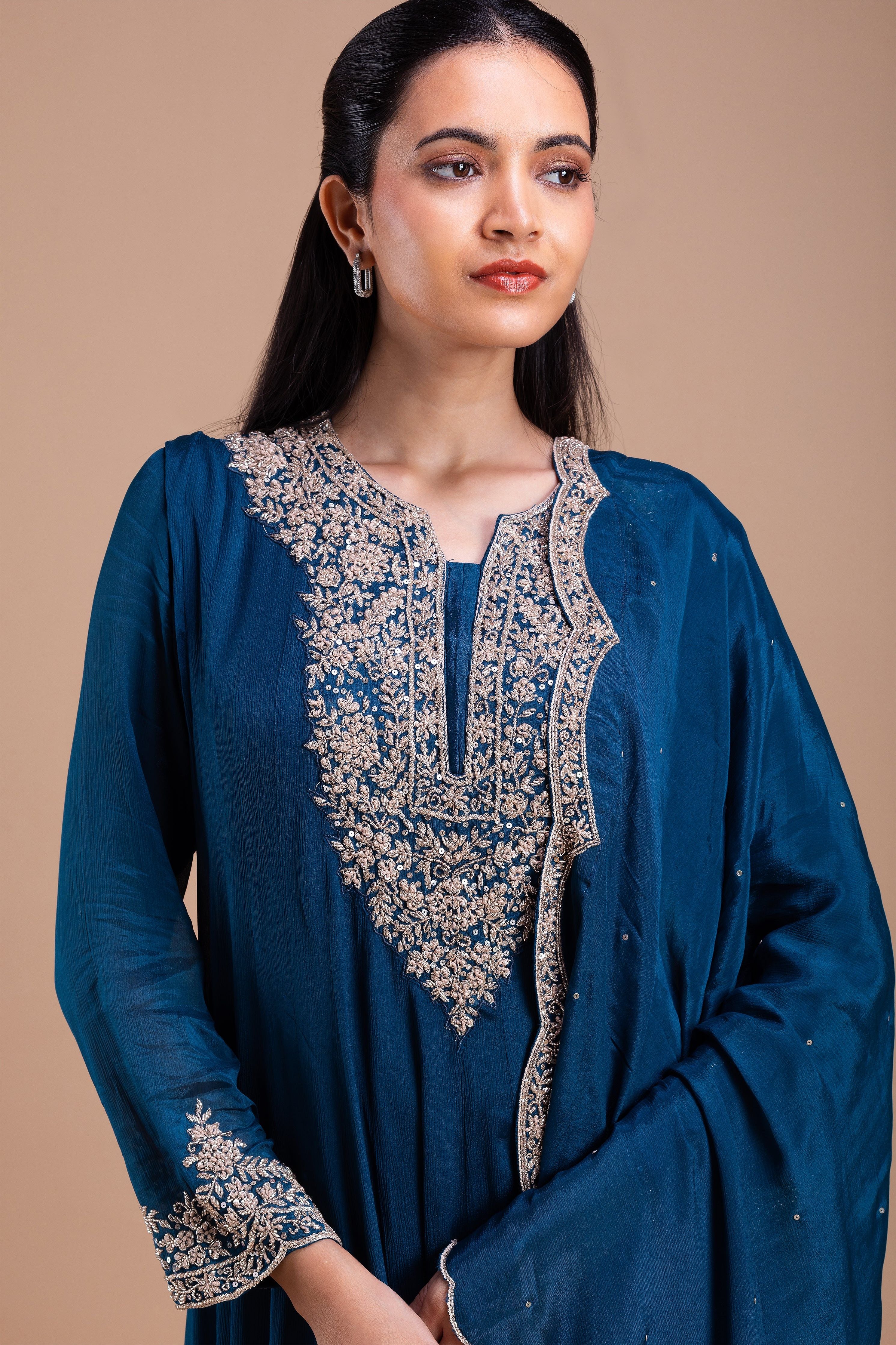 Midnight Blue Anarkali Set  Mokshaa