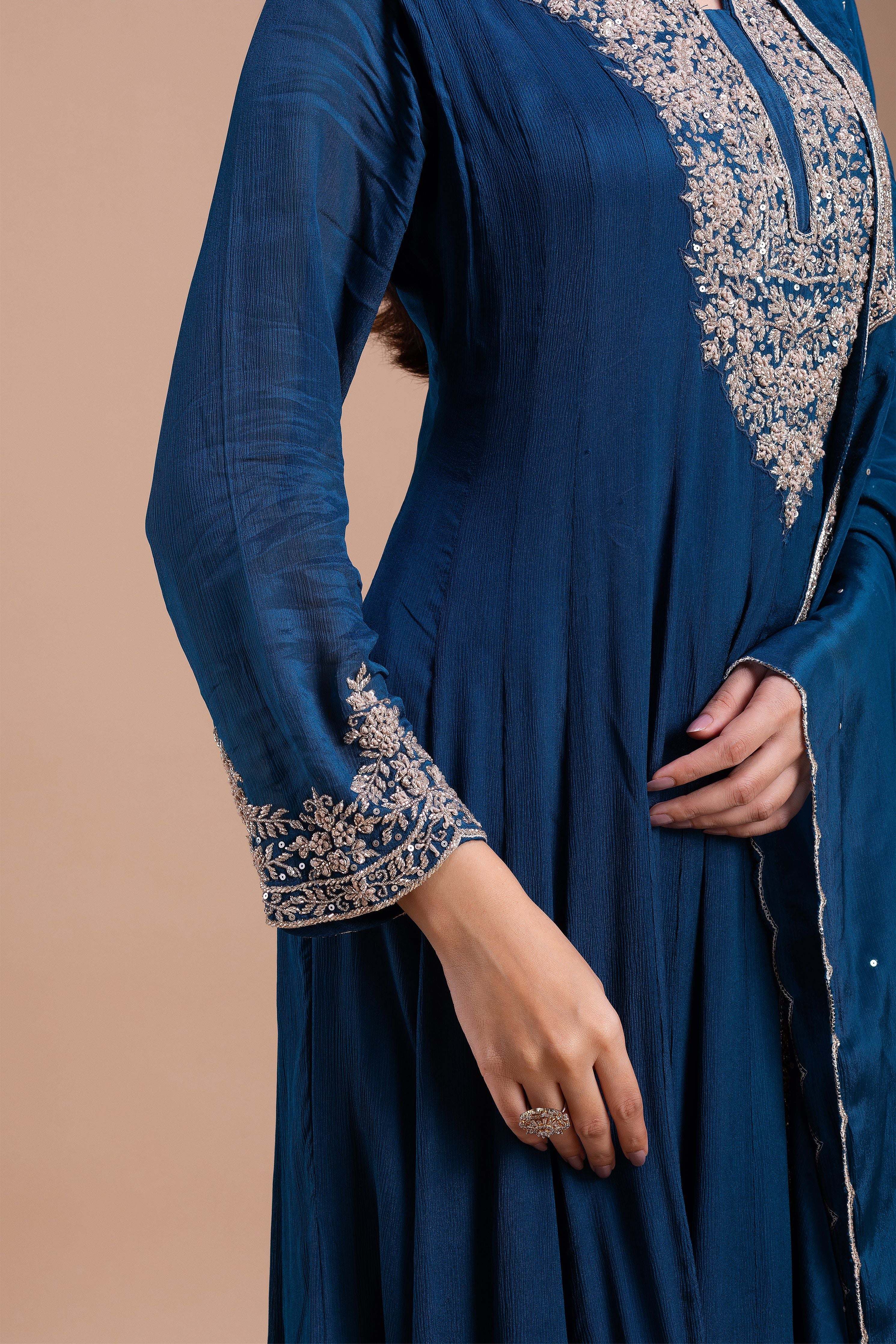 Midnight Blue Anarkali Set  Mokshaa