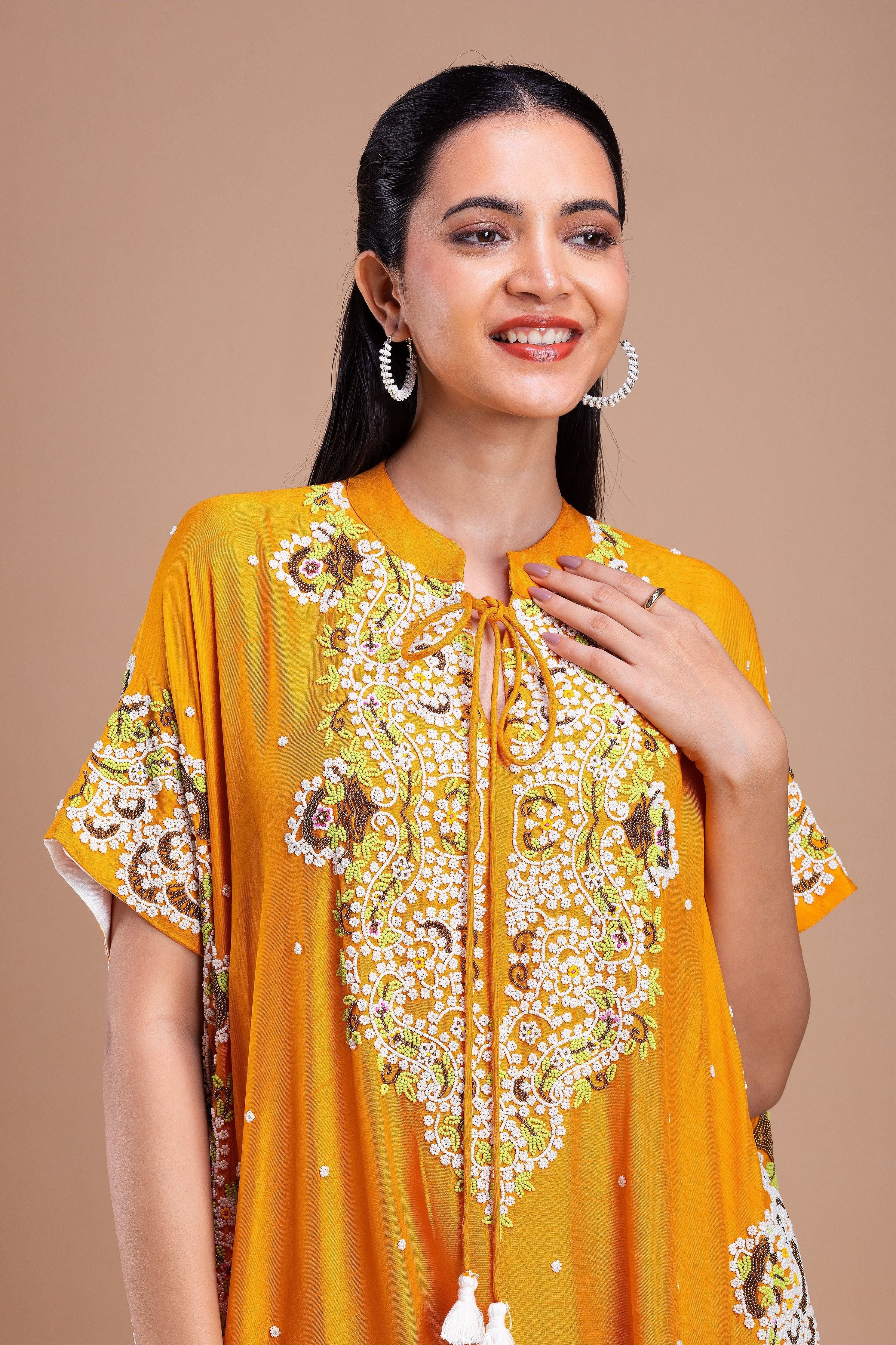 Mustard Yellow Kaftan Style Indowestern Set  Mokshaa