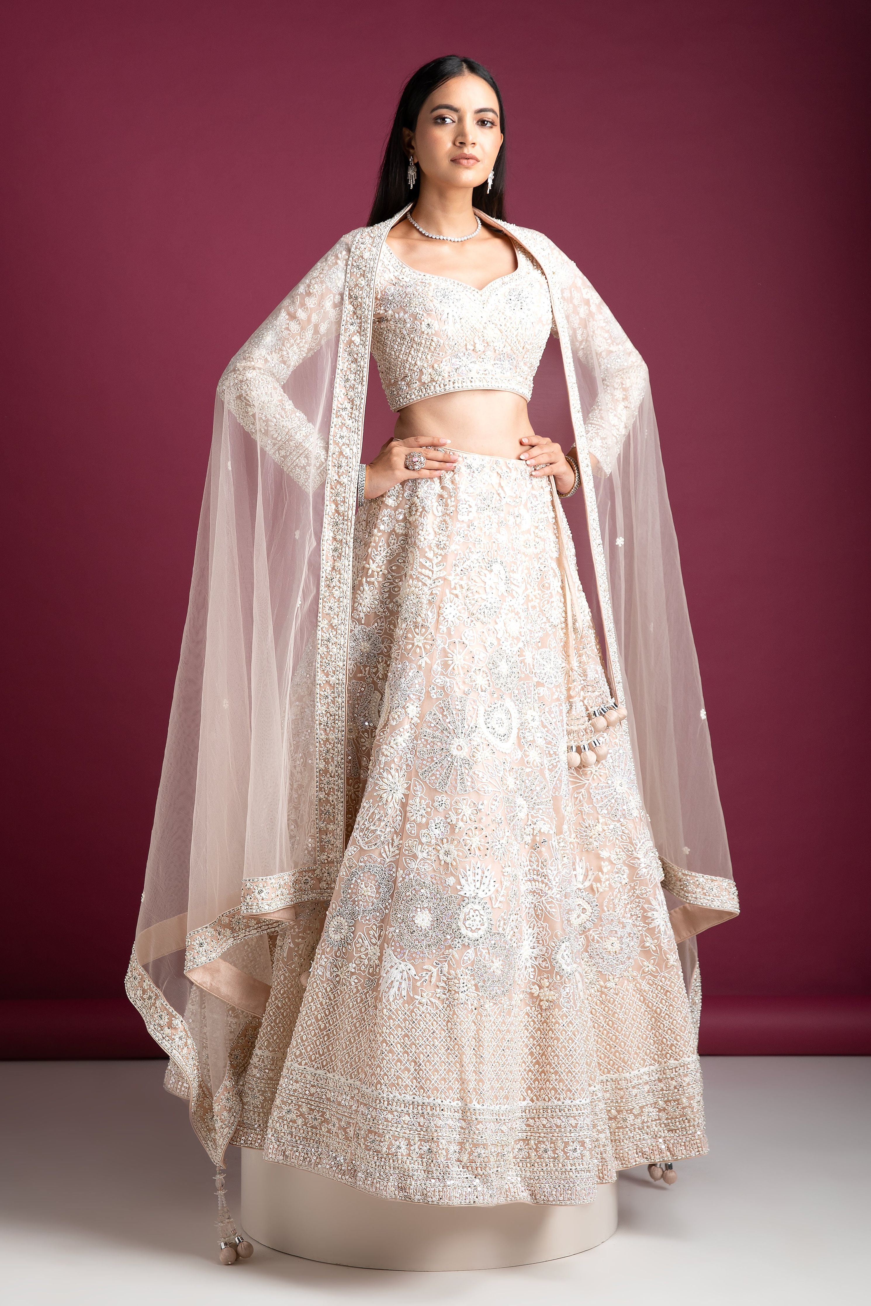 Peach Embellished Bridal Lehenga with Intricate Threadwork - Mokshaa