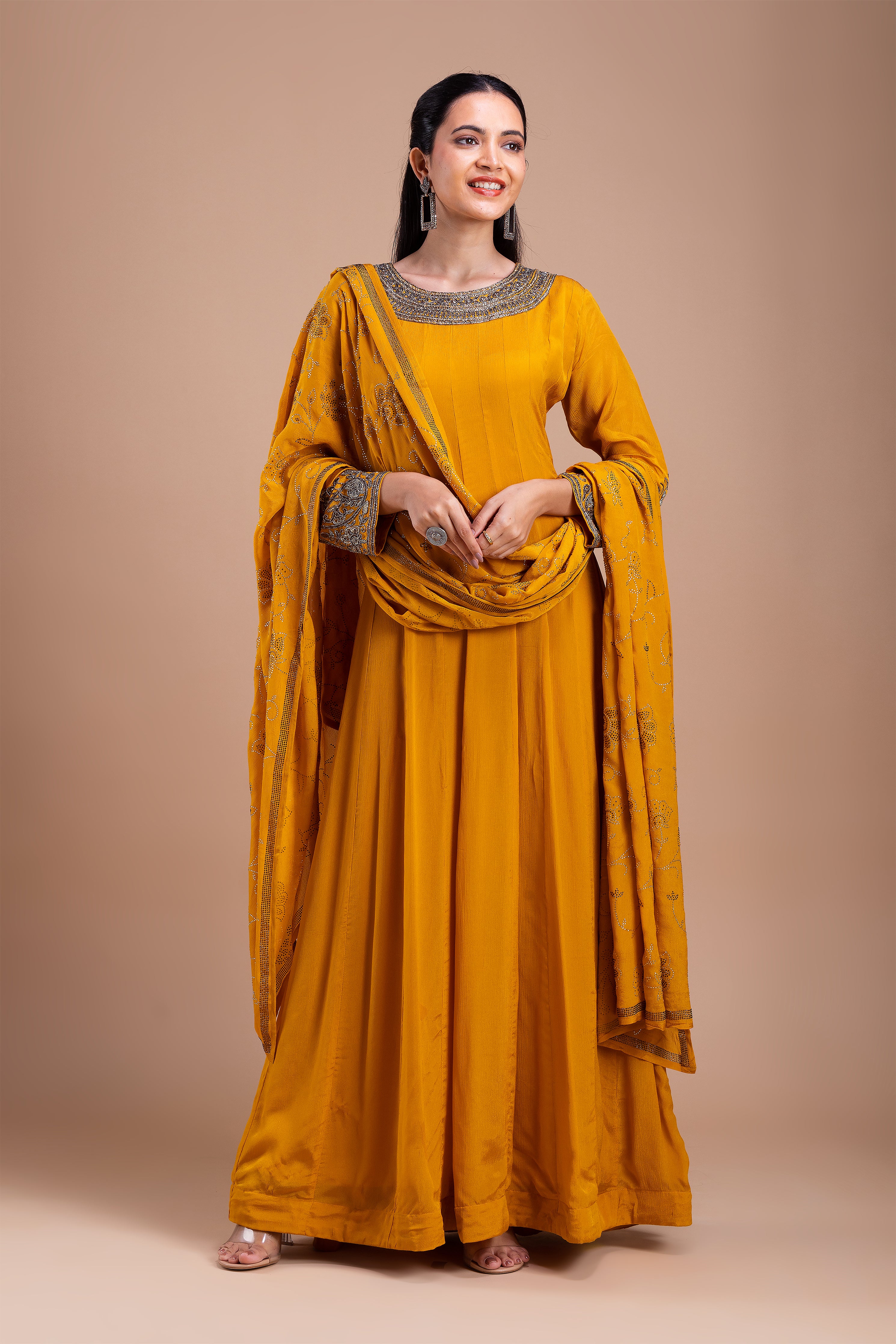 Mustard Embellished Anarkali Suit  Mokshaa