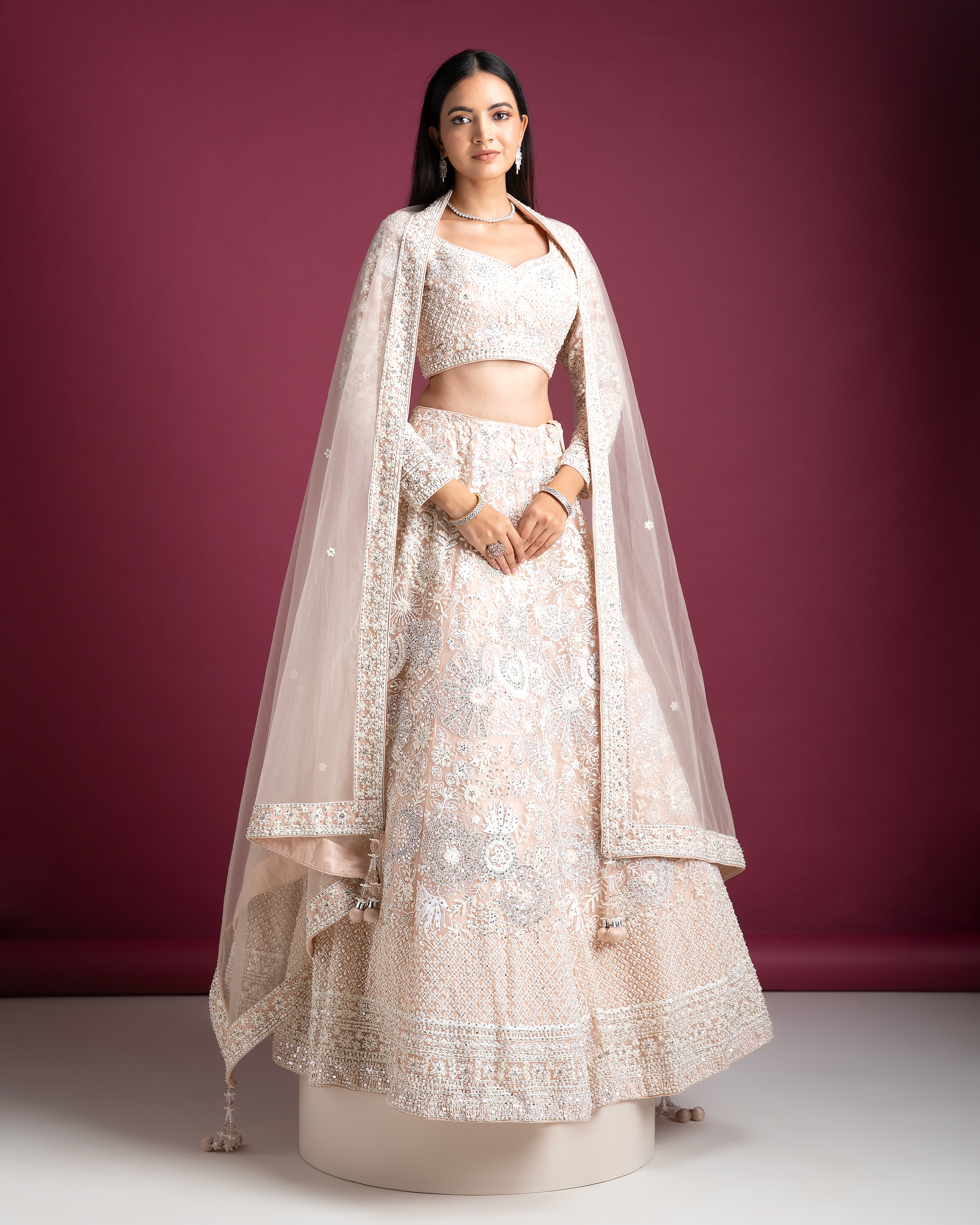 Peach Embellished Bridal Lehenga with Intricate Threadwork - Mokshaa