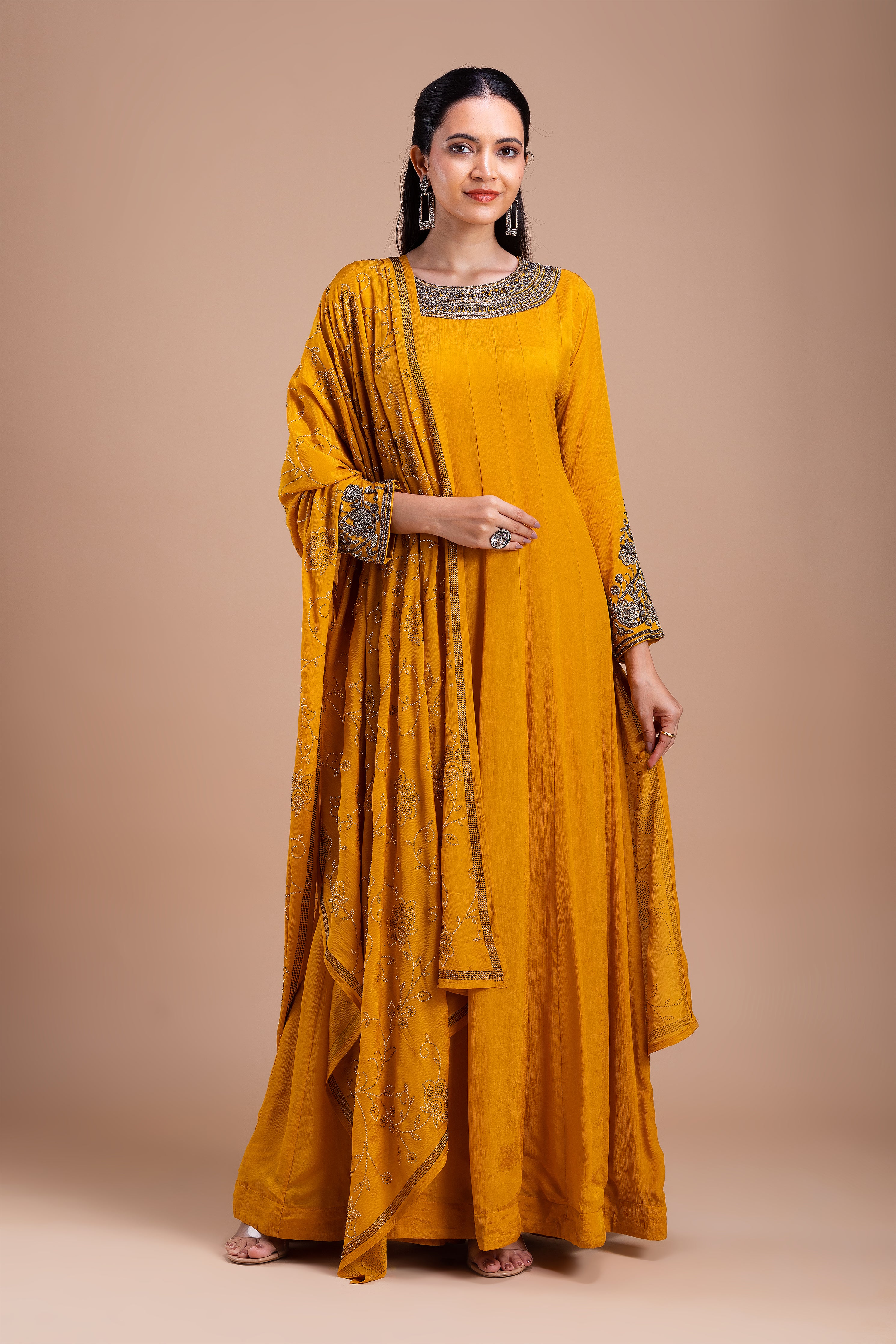 Mustard Embellished Anarkali Suit  Mokshaa