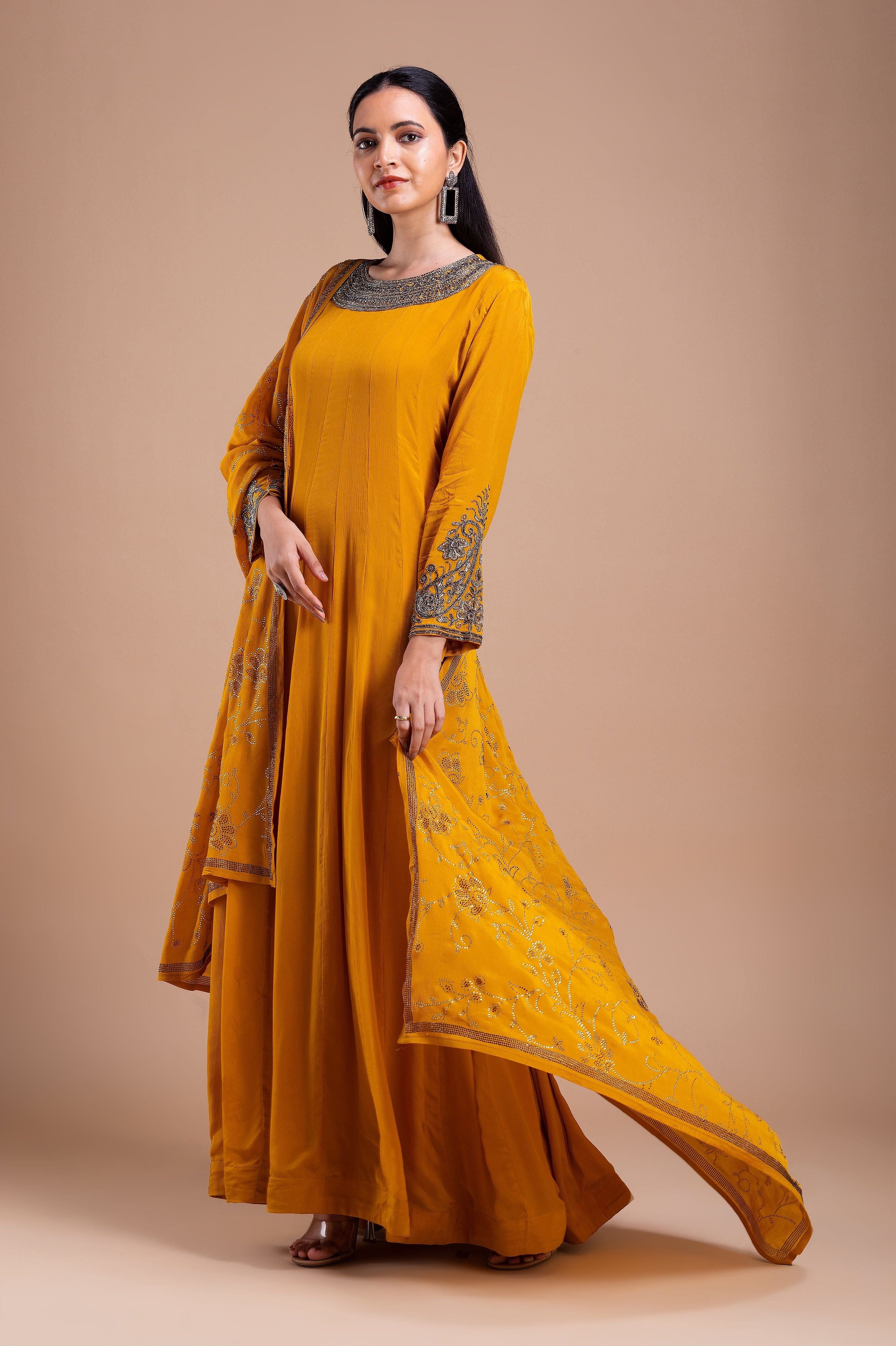 Mustard Embellished Anarkali Suit  Mokshaa